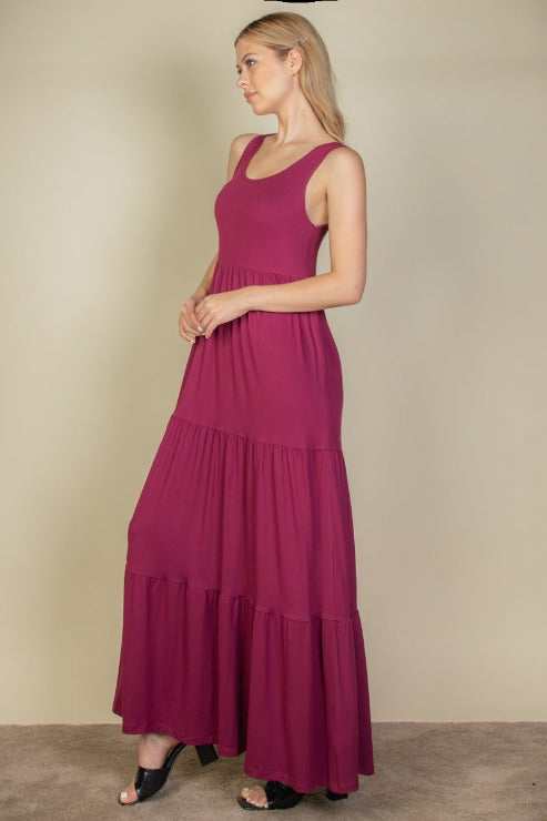 CAPELLA Women's Solid Color Layered Hem Dress - Elegant A-Line Flowy Midi Dress for Work, Party & Special Occasions
