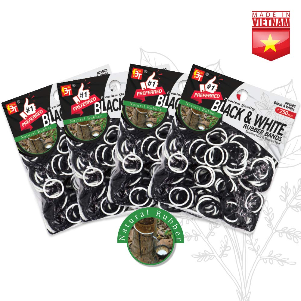 1000 Pcs Soft Elastic Hair Bands - No Damage Stretchy Rubber Bands for Braids & Ponytails (4-Pack Black & White) | Beauty Town Hair Accessories for Women, Girls, Kids - Perfect for School, Work, Gym & Daily Styling