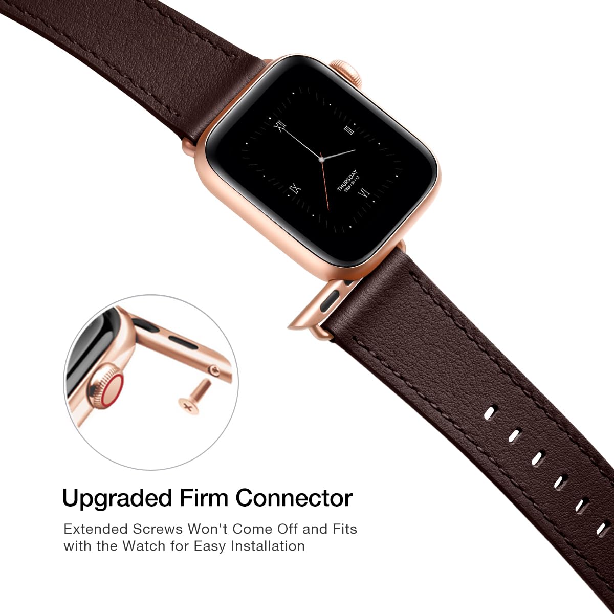 Premium Genuine Leather Apple Watch Bands for Women & Men - Compatible with iWatch Ultra, SE, Series 9/8/7/6/5/4/3/2 (45mm, 44mm, 42mm, 41mm, 40mm, 38mm) - Coffee & Rose Gold - Perfect for Workouts, Office & Everyday Wear