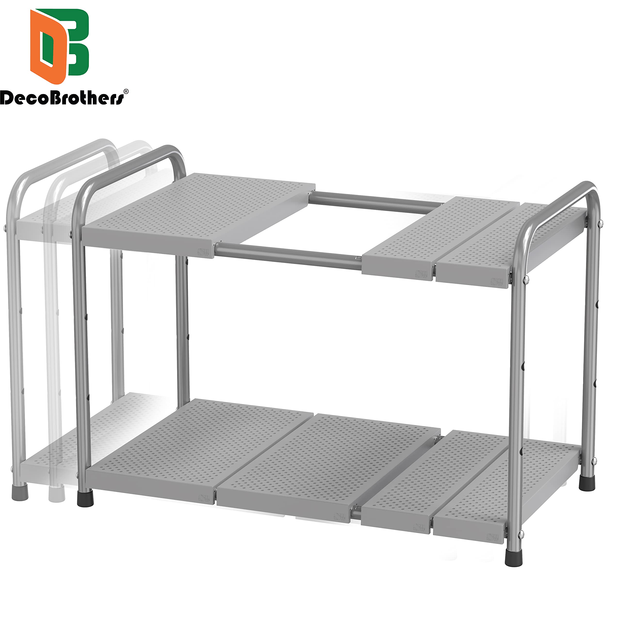 Deco Brothers 2-Tier Expandable Under Sink Shelf Organizer - Space Saving Kitchen Storage Rack for Bathroom & Cabinet Organization (Gray) - Perfect for Small Spaces & Clutter-Free Homes