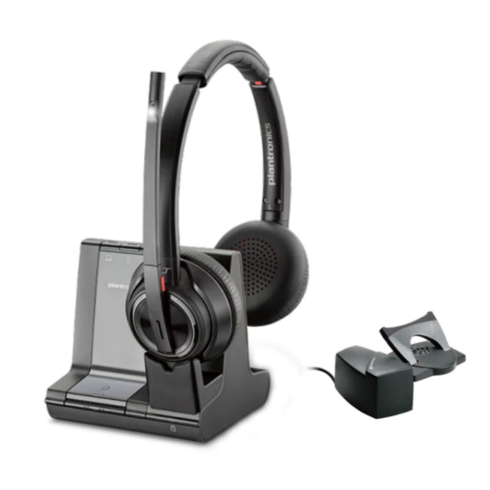 Plantronics SAVI 8200 Series W8220-M Wireless DECT Headset with HL10 Straight Plug Lifter - Certified for Skype for Business & Microsoft Teams | Noise-Canceling Office Headset for Professionals, Call Centers & Remote Work