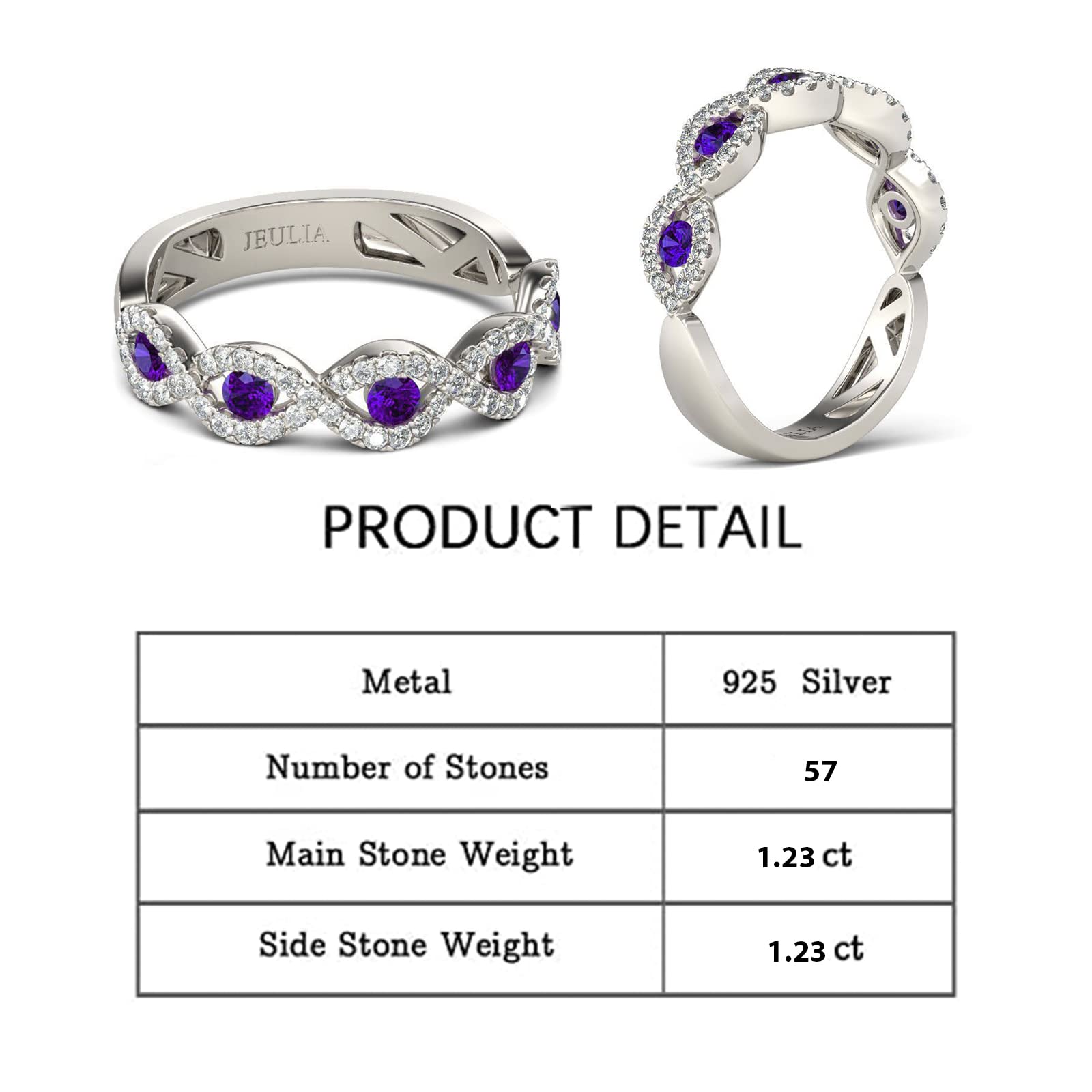 Jeulia Stackable Wedding Rings Set - Sterling Silver Half Eternity Band with Sapphire & White CZ Diamonds | Anniversary, Engagement & Promise Rings for Women | Gift Box Included | Perfect for Proposals, Vows Renewal & Romantic Occasions