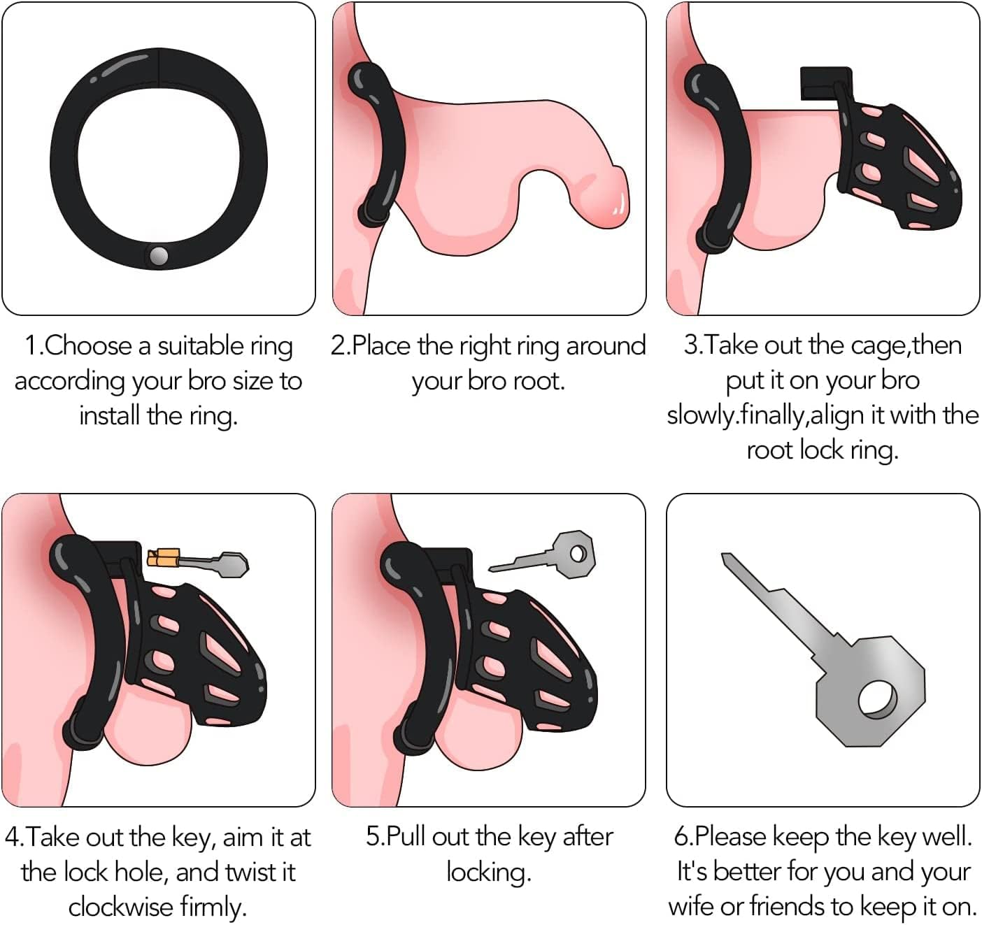 Afromia Lightweight Male Chastity Cage Device with 4 Adjustable Rings - Comfortable Cock Cage for Penis Exercise & BDSM Play | Includes 2 Keys & Secure Mortice Lock (Black) | Perfect for Couples Bonding, Male Chastity Training & Submissive Play