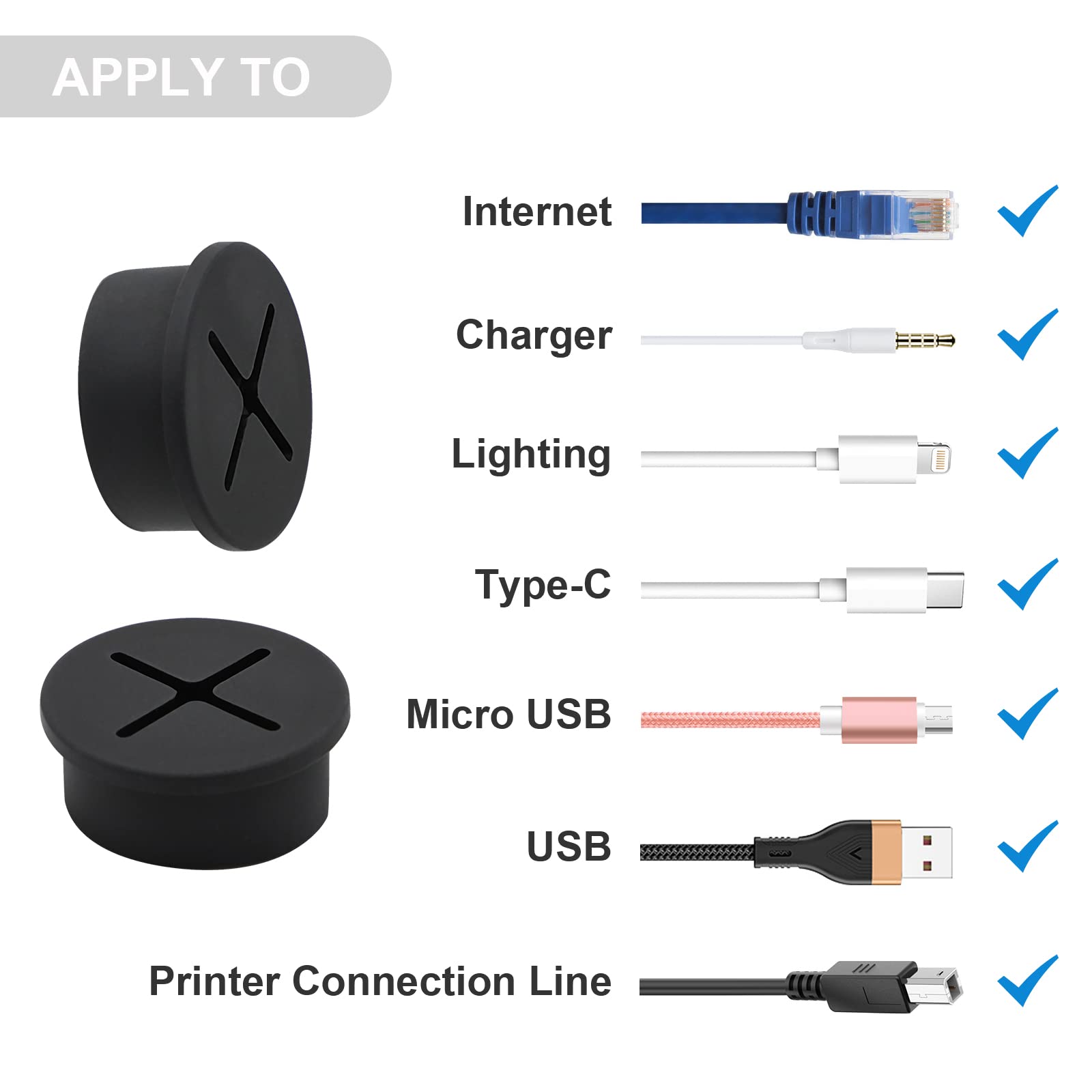 1 Inch Flexible Rubber Desk Grommet - 12 Pack Silicone Cable Cord Hole Cover for Wire Management on Desks, Tables & Furniture - Perfect for Home Office, Gaming Setup & Workspace Organization