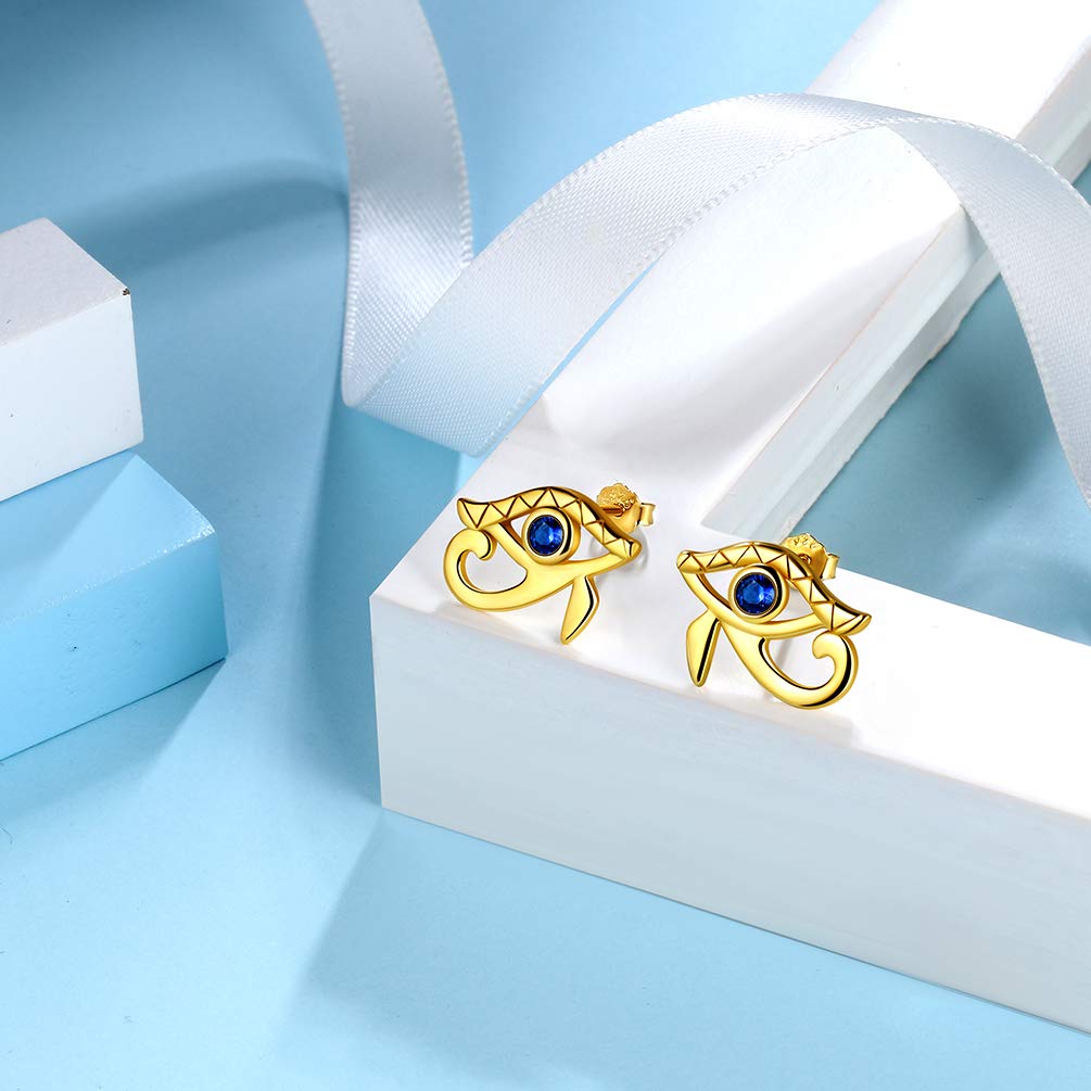 925 Sterling Silver Egyptian Eye of Horus Earrings for Women & Men - Blue Horus Eye Stud Earrings, Ancient Amulet Jewelry - Perfect Gift for Her & Him, Ideal for Everyday Wear, Parties & Spiritual Protection
