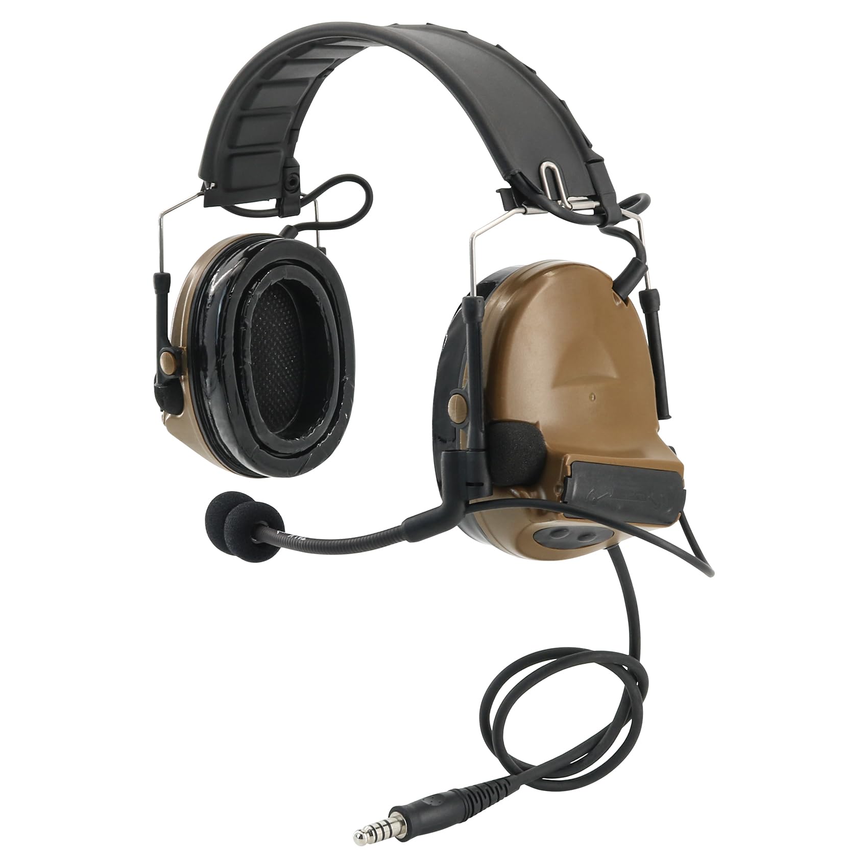 Tactical Headset with U94 PTT - Detachable Headband & Rail Adapter for ARC, Mlok & Team Wendy Rail | Military & Airsoft Sports Headphones | Coyote Brown | Perfect for Combat Training & Outdoor Adventures