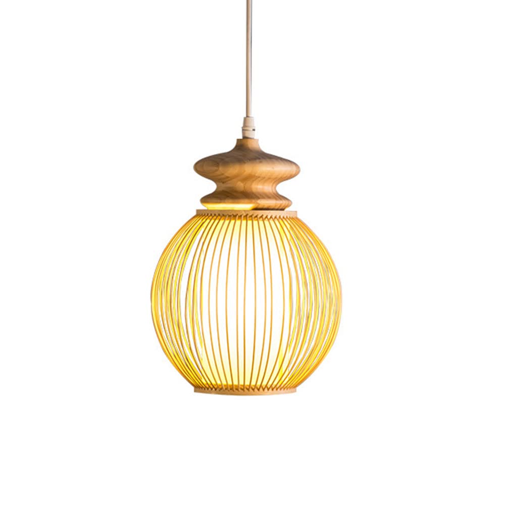 Handmade Bamboo Woven Pendant Light - Natural Wooden Hanging Ceiling Fixture with Wicker Lampshade - Decorative Lantern Lighting for Kitchen Island, Living Room, Bedroom & Restaurant - Perfect for Boho, Farmhouse and Coastal Home Decor