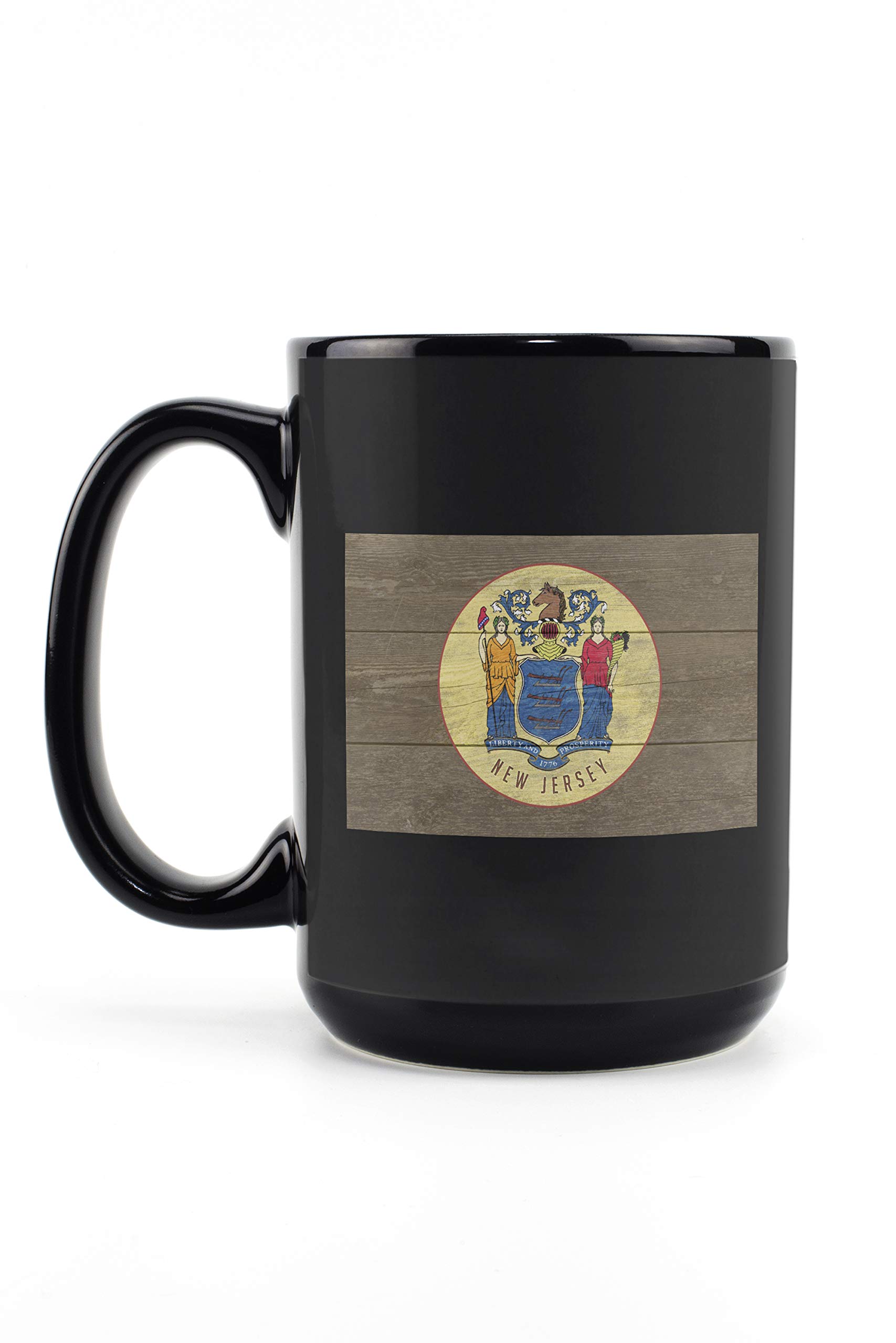 Lantern Press New Jersey Rustic State Flag Contour Mug - 15oz Black Ceramic Coffee & Tea Cup | Dishwasher & Microwave Safe | Perfect for Home, Office & Outdoor Use