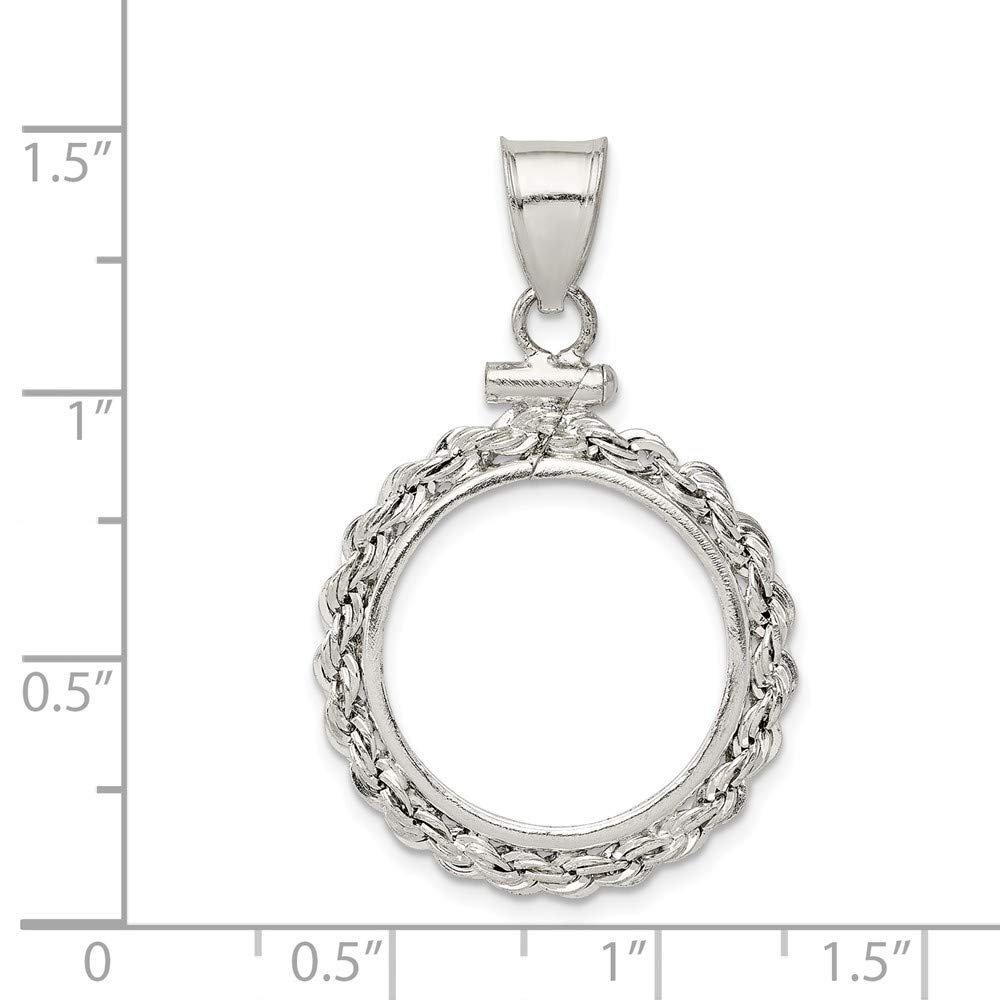 Sterling Silver 19.1 x 1.5mm Rope Coin Bezel Pendant Necklace - Elegant Jewelry for Women, Handmade Coin Holder Charm for Necklaces & Bracelets - Perfect for Gifts, Everyday Wear & Special Occasions
