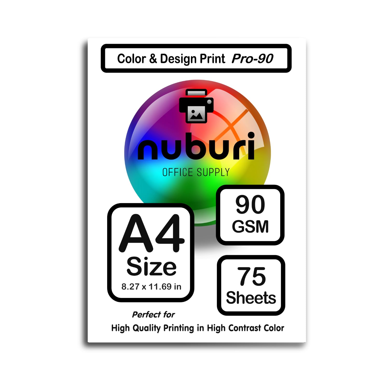 Premium A4 Printer Paper - 90 GSM / 24 lb Bright White Opaque Copy Paper - 75 Sheets - Ideal for Office, School, and Home Printing, Copying, and Faxing