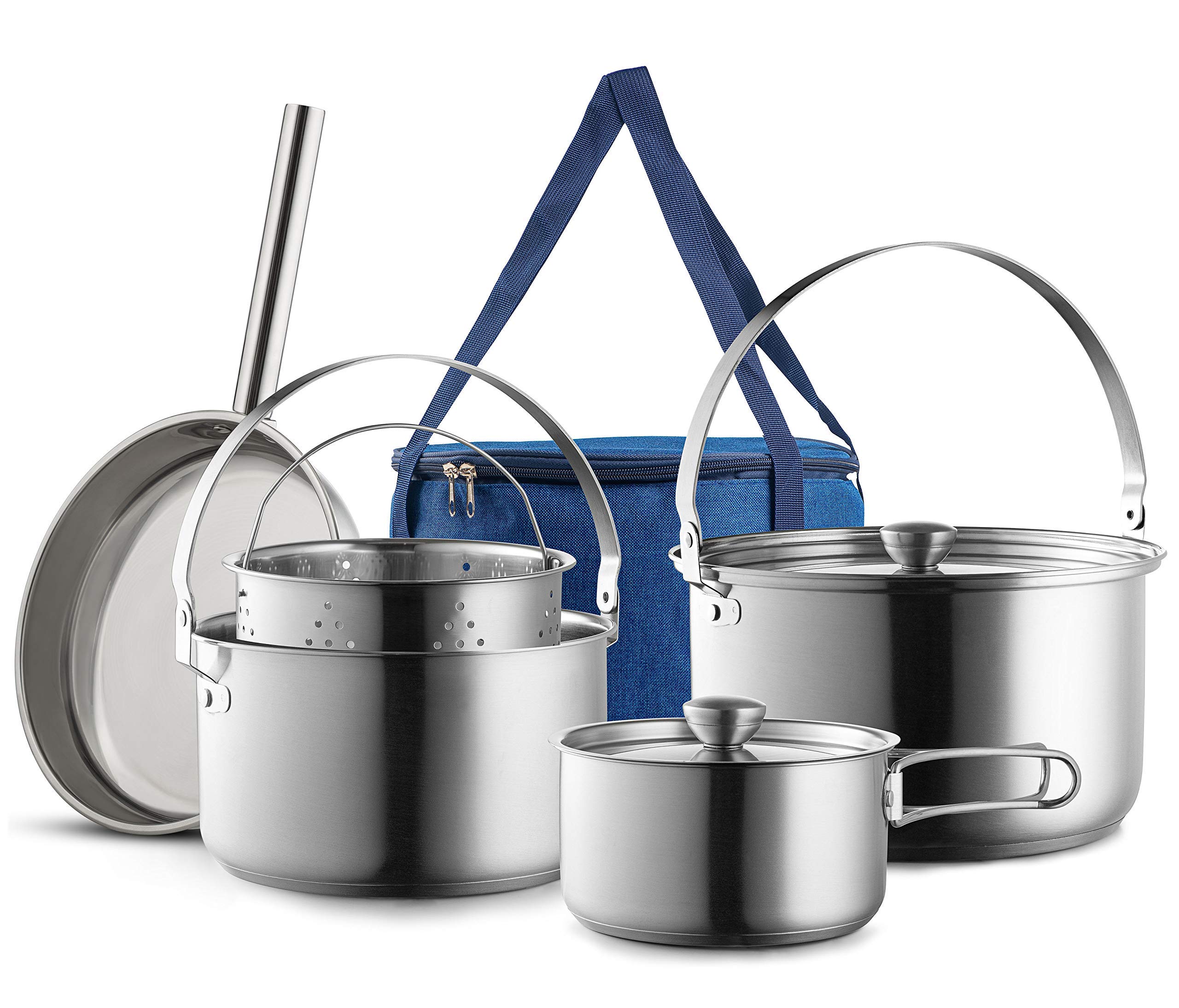 11-Piece Camping Cookware Set - Portable Stainless Steel Pots & Pans with Travel Organizer - Compact Grill Accessories for Outdoor Cooking, Backpacking & RV Trips - Durable 304 Stainless Steel Open Fire Cooking Kit for Camping, Hiking & Picnics