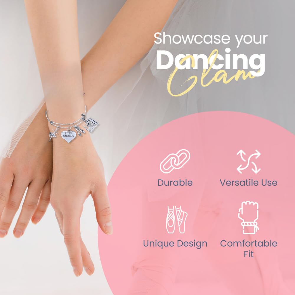 Infinity Collection Expandable Dance Charm Bangle Bracelet - Silver - I Love Dancing - Perfect for Dance Performances, Gifts & Everyday Wear