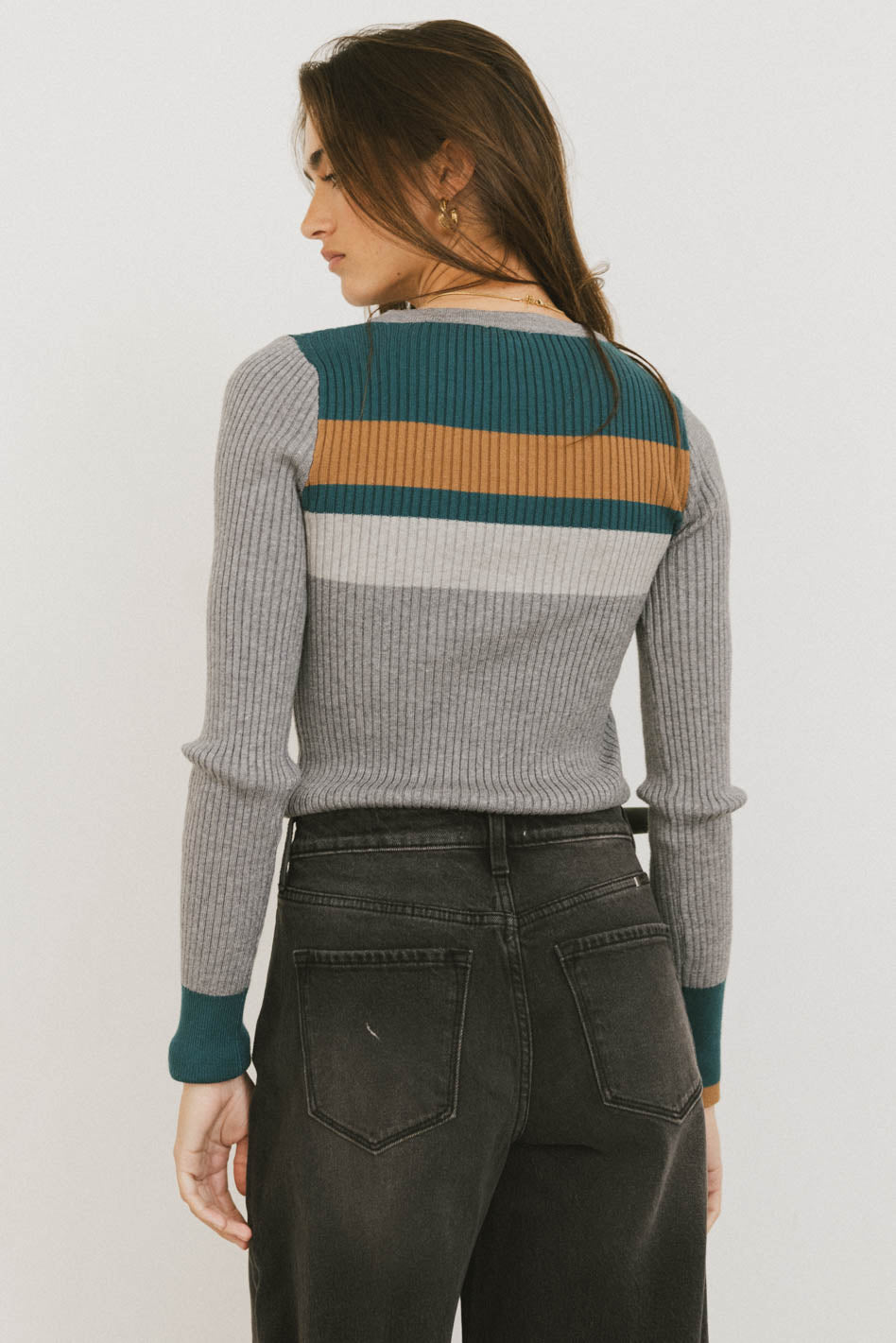 Grethena Ribbed Top Women's Grey Knit Shirt - Soft Stretch Casual T-Shirt for Everyday Wear | Perfect for Layering, Office, and Weekend Outfits