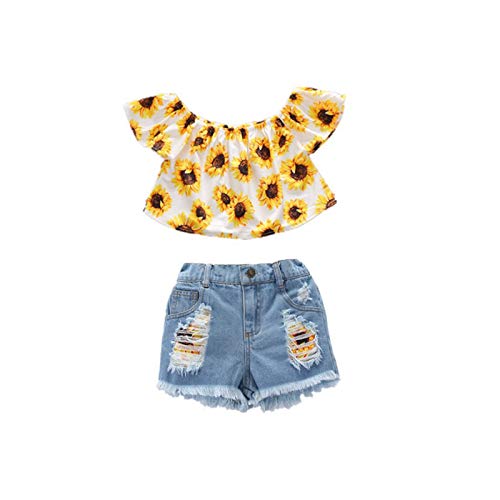 Sunflower Crop Top+denim Shorts Set