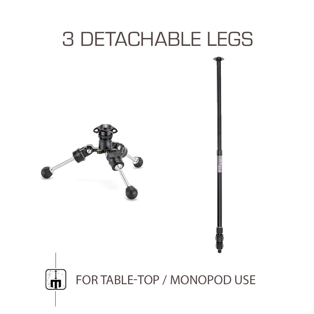 3 Legged Thing Charles 2.0 Aluminum Tripod System - Professional Adjustable Camera Tripod with 3 Detachable Legs for Monopod Conversion | Lightweight & Sturdy for DSLR, Mirrorless Cameras | Perfect for Low Light & Night Photography (Matte Black) (CHARLESDARK2)