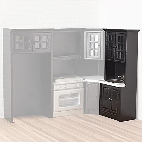 Black Wood Kitchen Cabinet and Sink Set - Miniature Dollhouse Furniture for DIY Dollhouse Decor & Miniature Kitchen Scenes