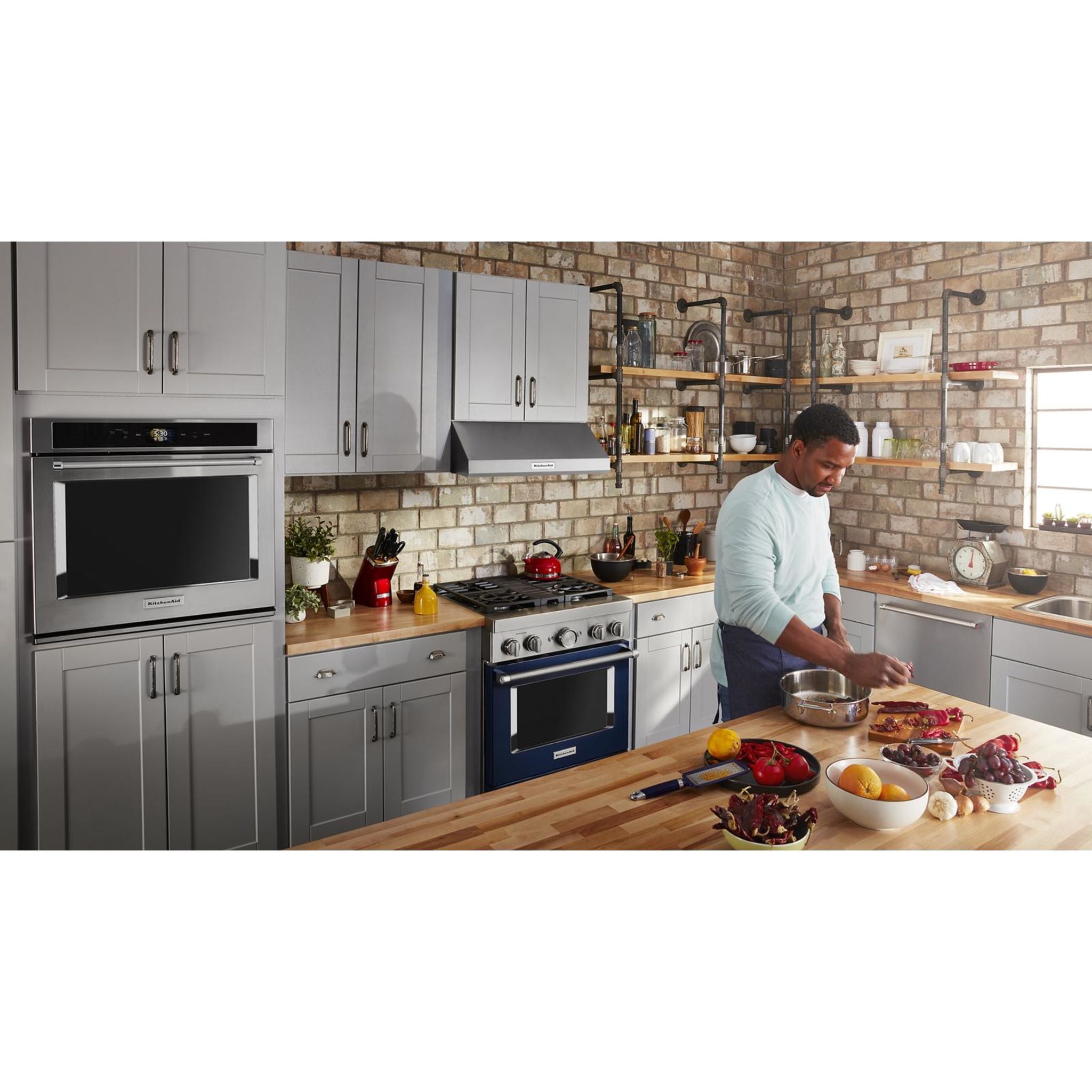 KitchenAid KFDC500JIB 30-Inch Dual Fuel Range with 5 Burners, Convection Oven & Blue Enamel Finish - Perfect for Home Chefs & Modern Kitchens