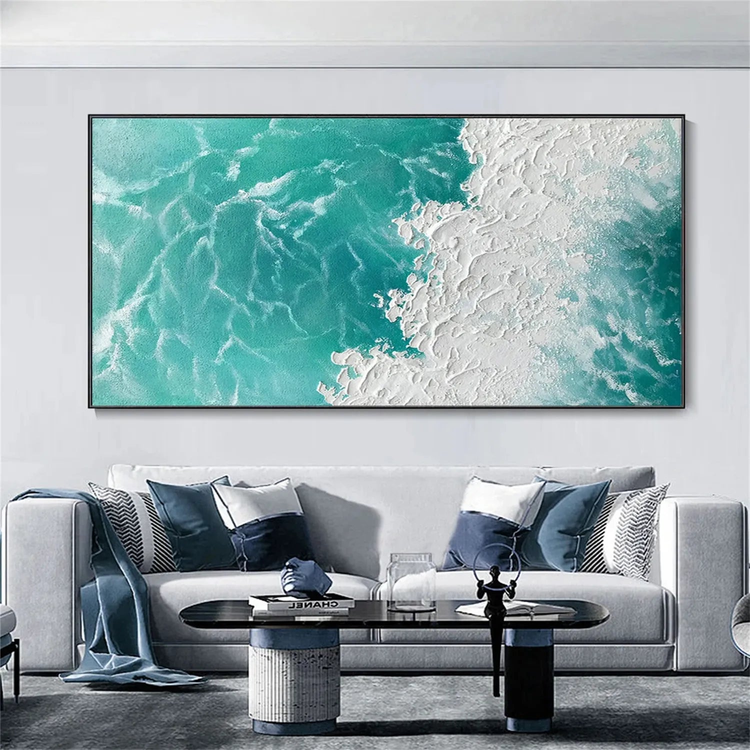 Ocean and Sky Painting #OS 170 - Handmade Seascape Wall Art for Home Decor, Office, Living Room & Bedroom