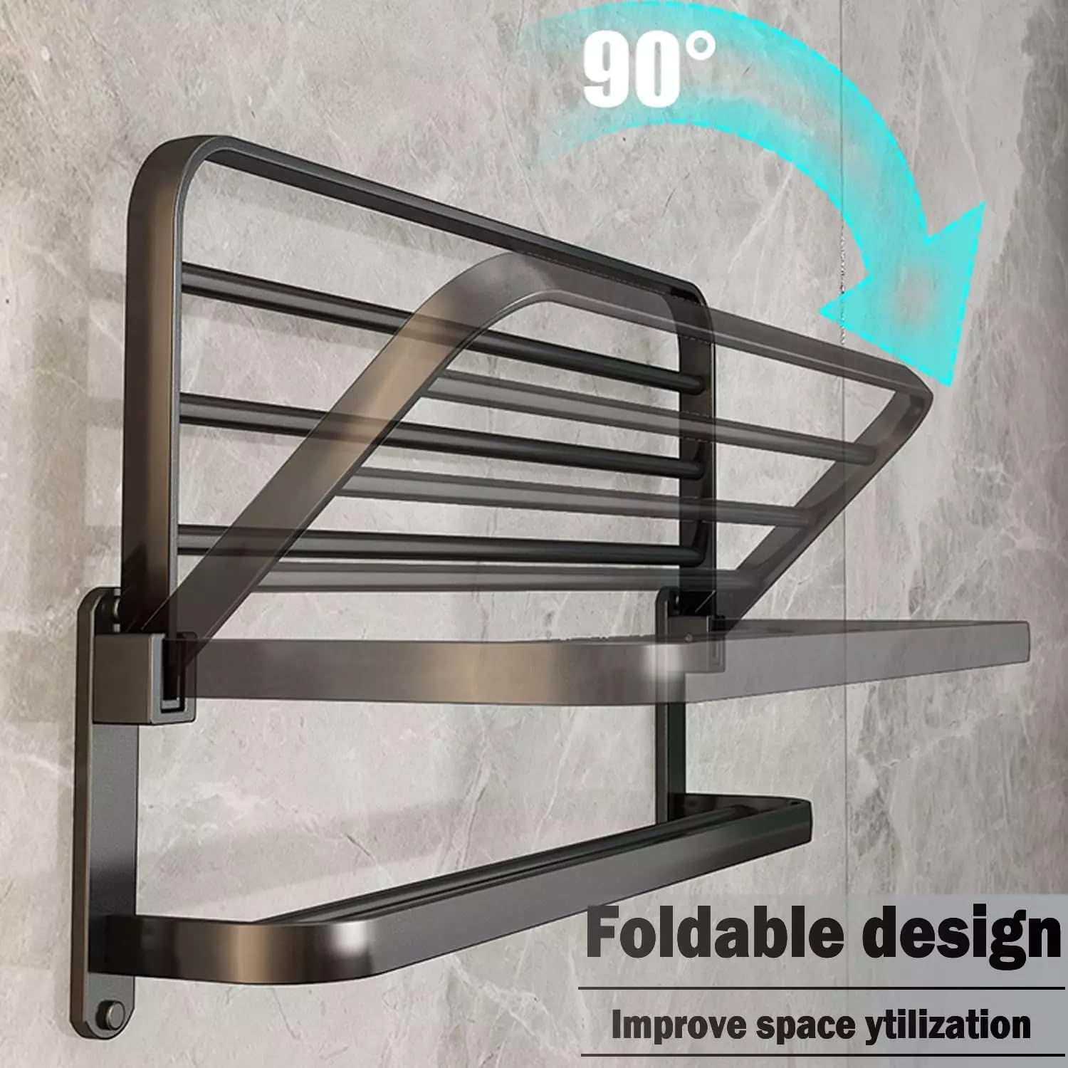 Stainless Steel Wall Mounted Towel Rack - Space Saving Bathroom & Kitchen Organizer with Shelf | Durable Black Towel Bar for Laundry Room & Home Decor | Perfect for Small Spaces & Modern Interior Design
