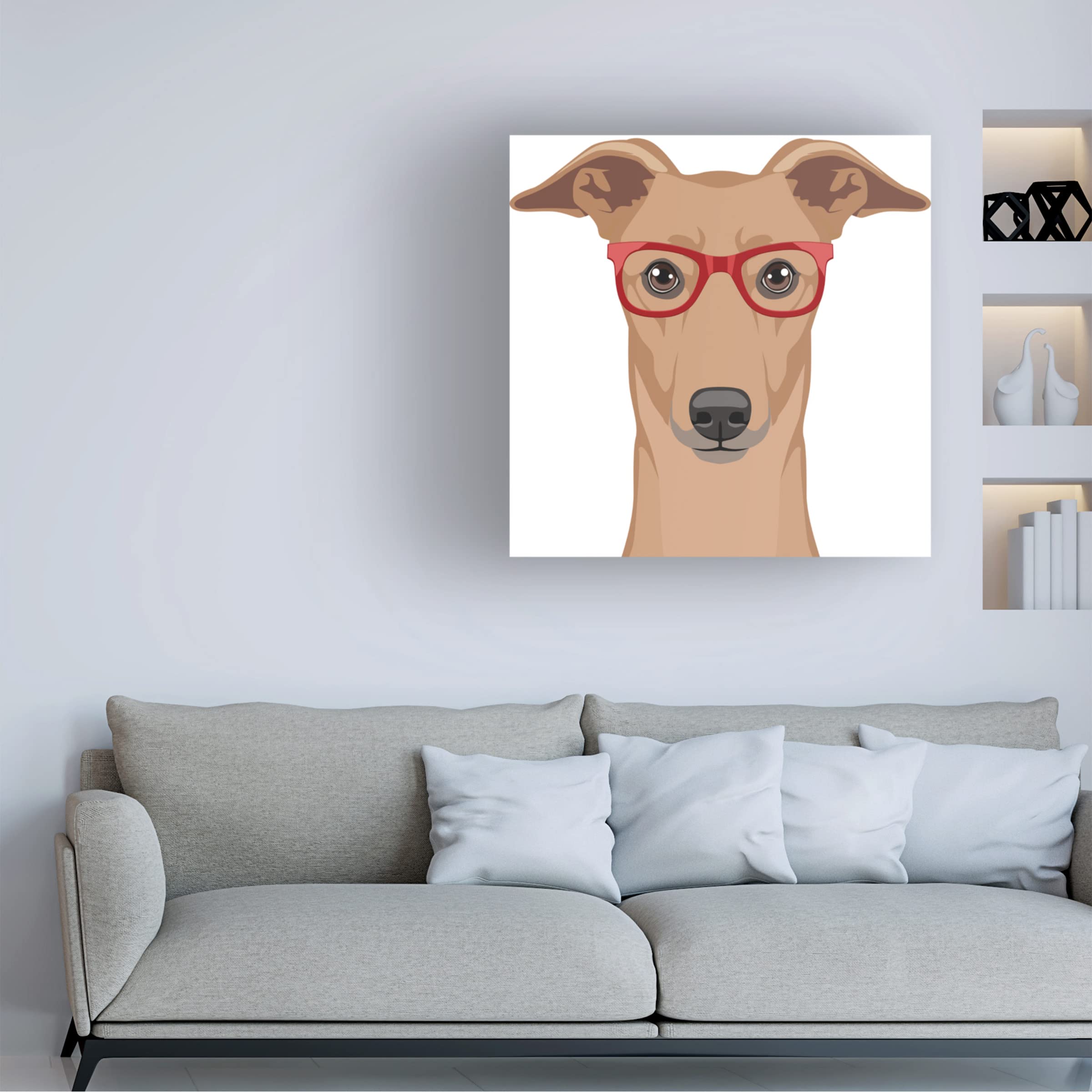 Trademark Fine Art 'Greyhound Wearing Hipster Glasses' Canvas Wall Art Print - Modern Dog Lover Decor for Living Room, Bedroom & Office