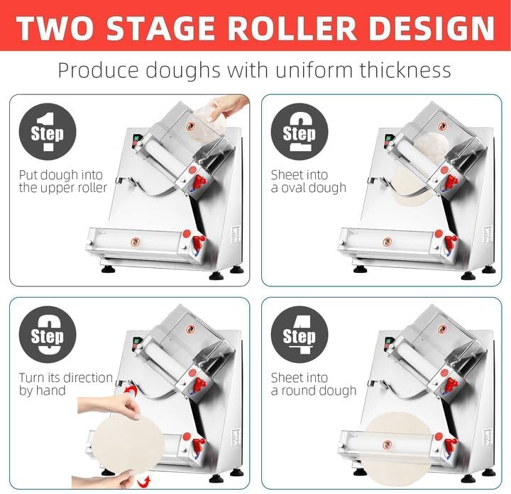 370W Electric Commercial Pizza Dough Roller Machine - 12