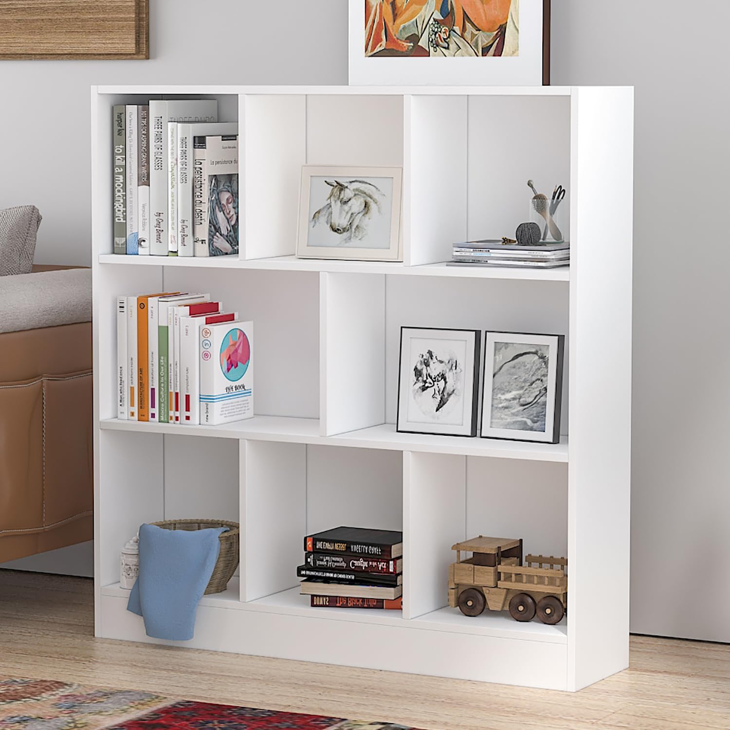 AIEGLE 8-Cube Bookshelf - 3-Tier Wooden Cube Storage Organizer for Kids Bedroom, White (39.4