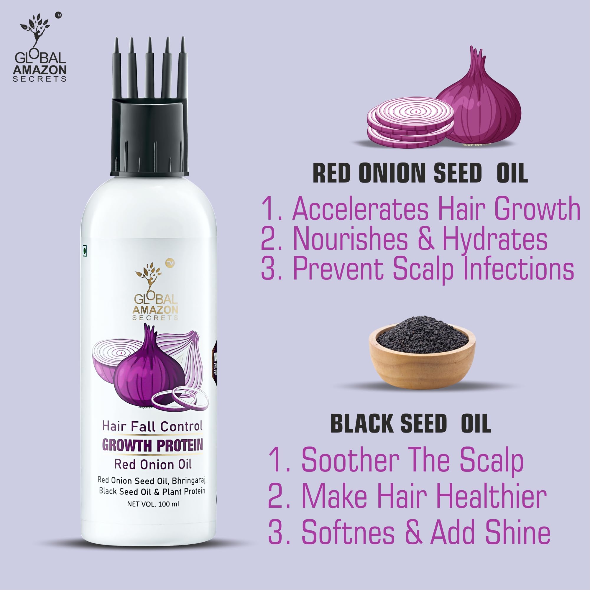 Amazon Best-Selling Onion & Black Seed Hair Growth Oil - 100ml for Men & Women | Promotes Thicker, Stronger Hair | Perfect for Daily Scalp Massage & Frizz Control