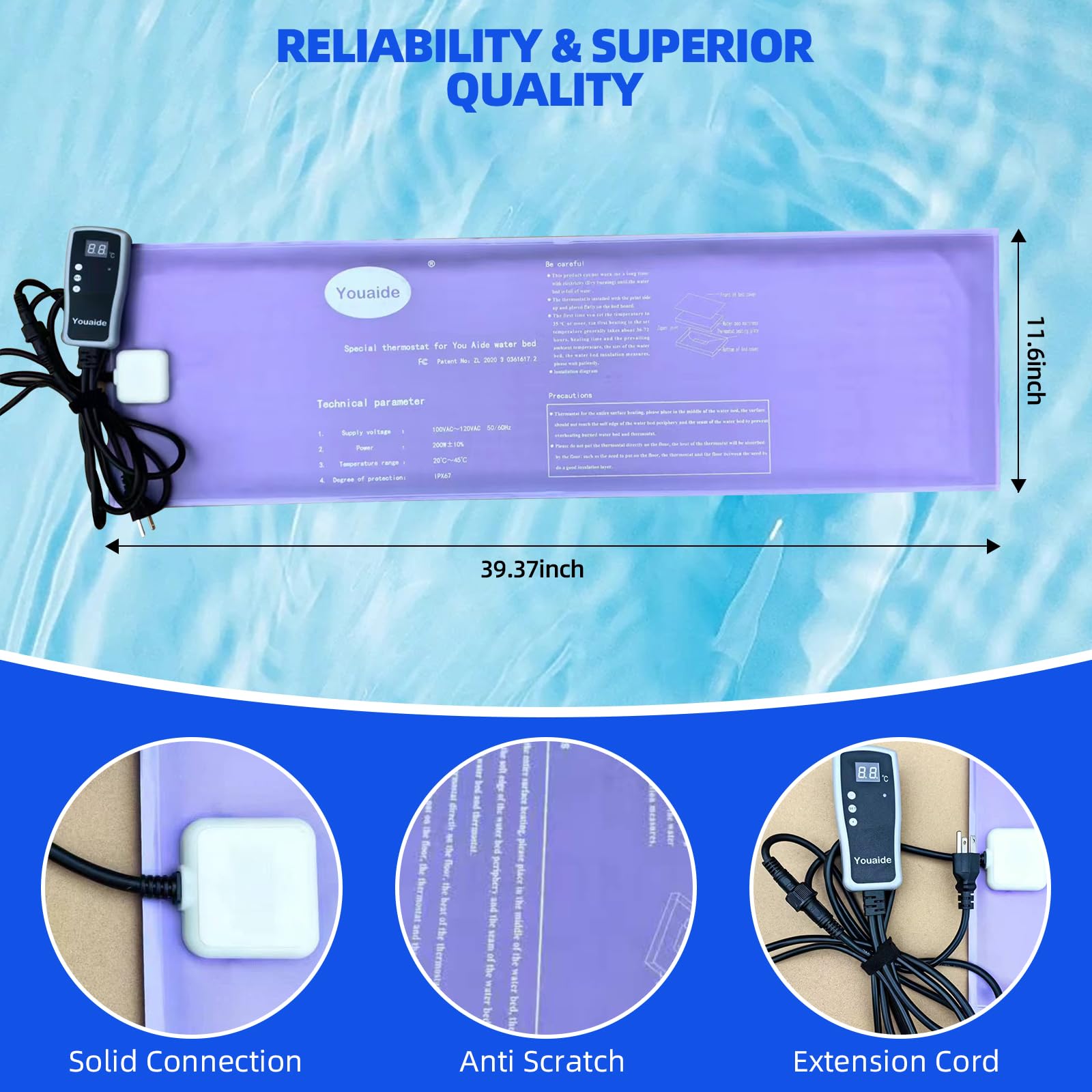 240W Digital Display Smart Water Bed Heater - Softside & Hardside Compatible, Safe & Durable Heating System with Sensitive Temperature Control for King/Queen/Full/Twin Size Beds - Perfect for Home, Hotel & Spa Relaxation