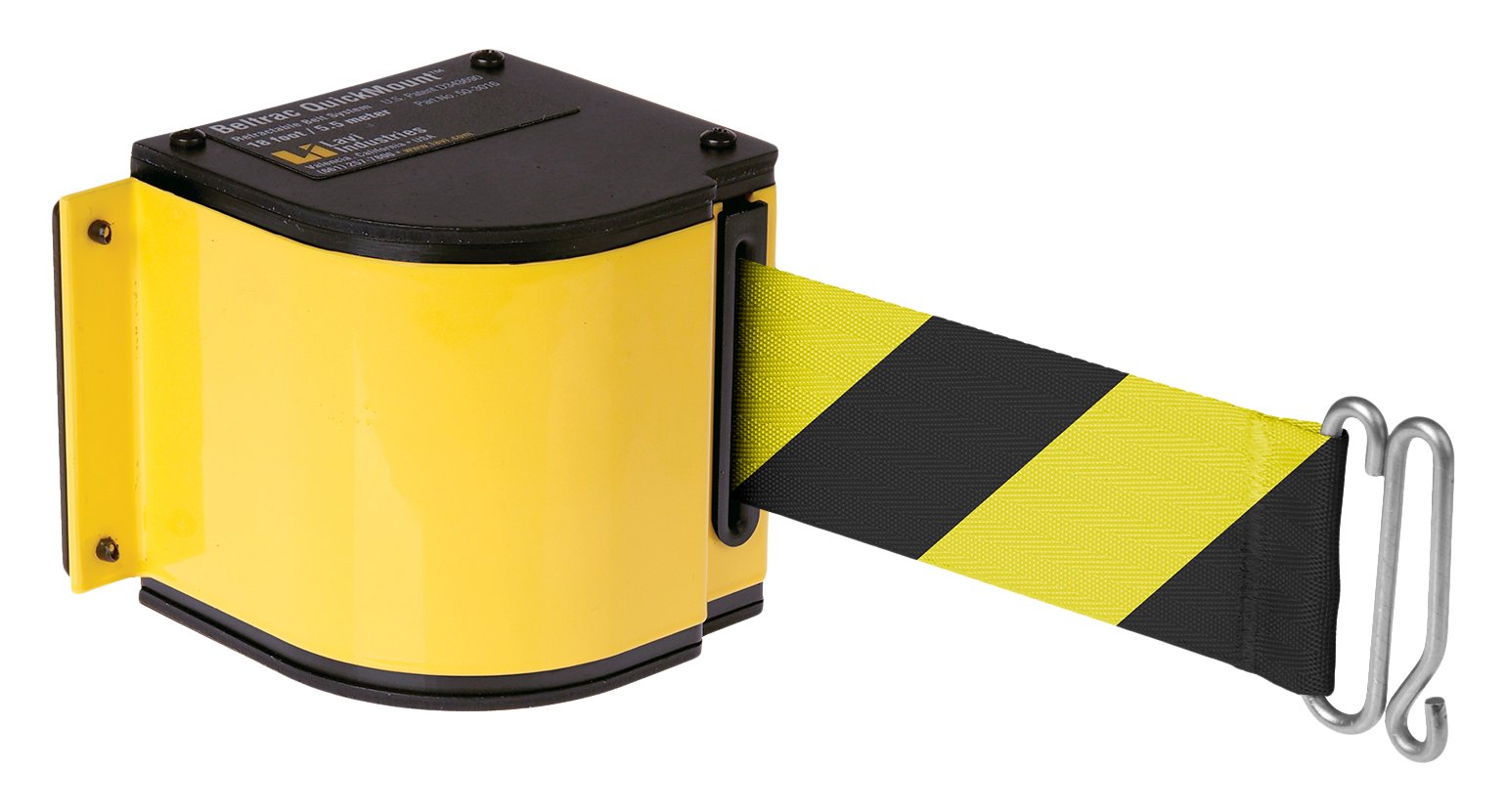 Quickmount Adjustable 18-Foot Retractable Safety Barrier with Safety Hatch Belt - Yellow Safety Gate for Warehouse, Construction Site, and Crowd Control