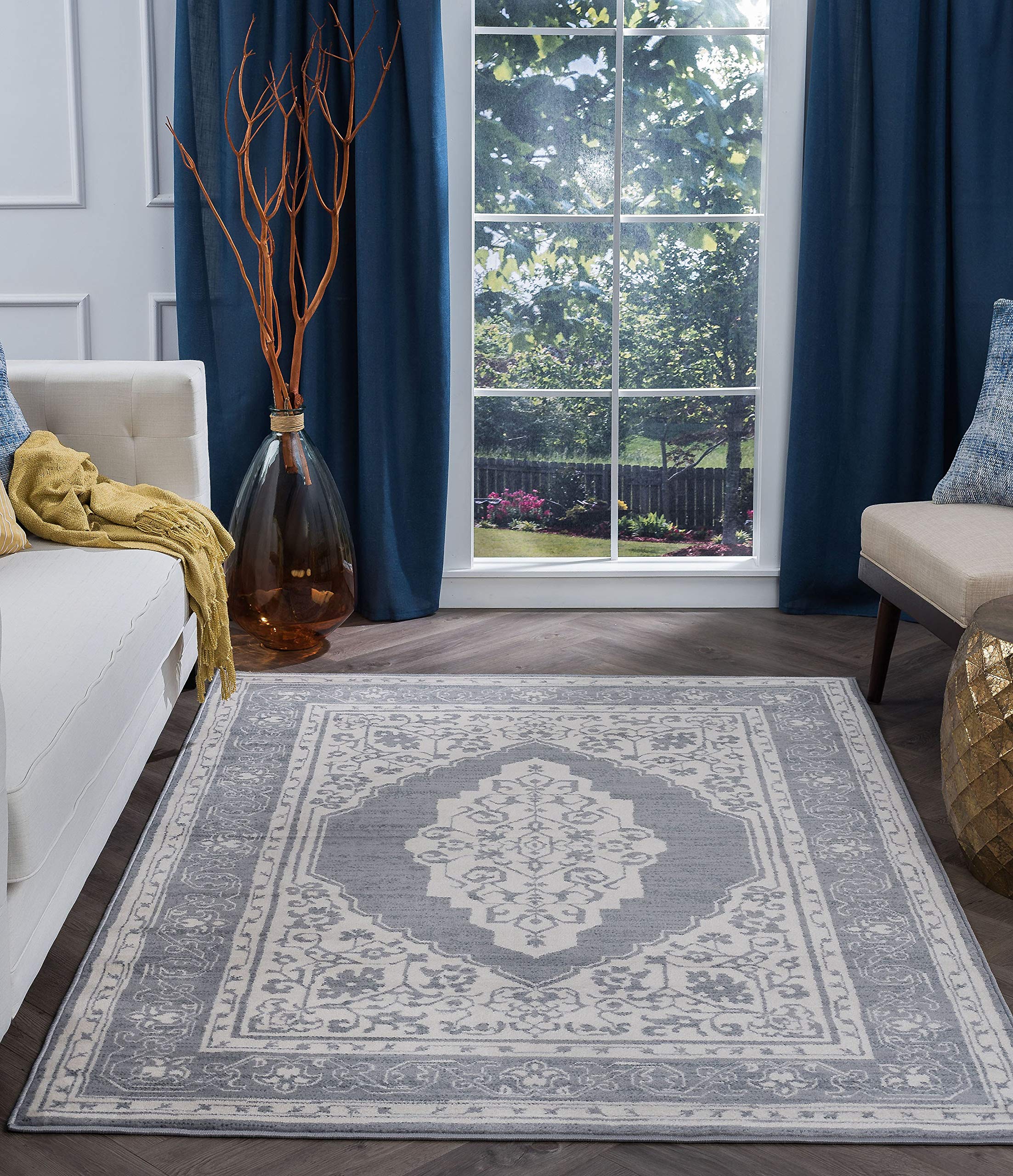 Kerr Traditional Oriental Cream Rectangle Area Rug 9' x 12.6' - Handmade Persian Style Living Room Rug for Home Decor, Bedroom & Office
