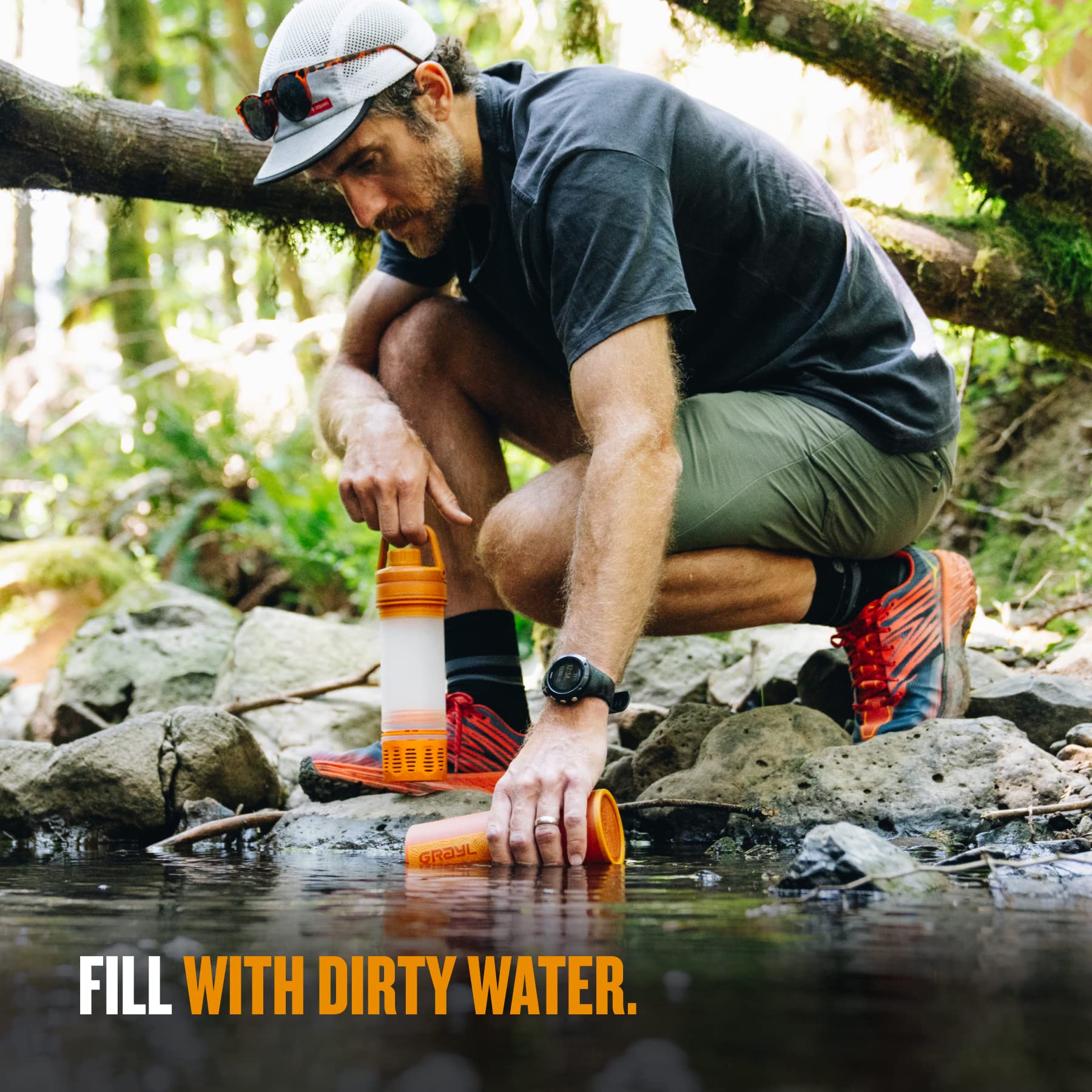 GRAYL UltraPress Water Purifier & Filter Bottle - Portable Water Filtration System for Hiking, Backpacking, Camping, Travel & Emergency Preparedness (Mojave Redrock) - Removes 99.9% of Bacteria, Viruses & Chemicals
