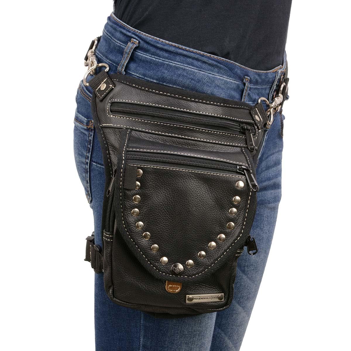 Milwaukee Leather MP8882 Concealed Carry Thigh Holster Bag - Black Leather Gun Holster with Adjustable Waist Belt for Pistol & Accessories - Perfect for Hiking, Hunting & Outdoor Activities