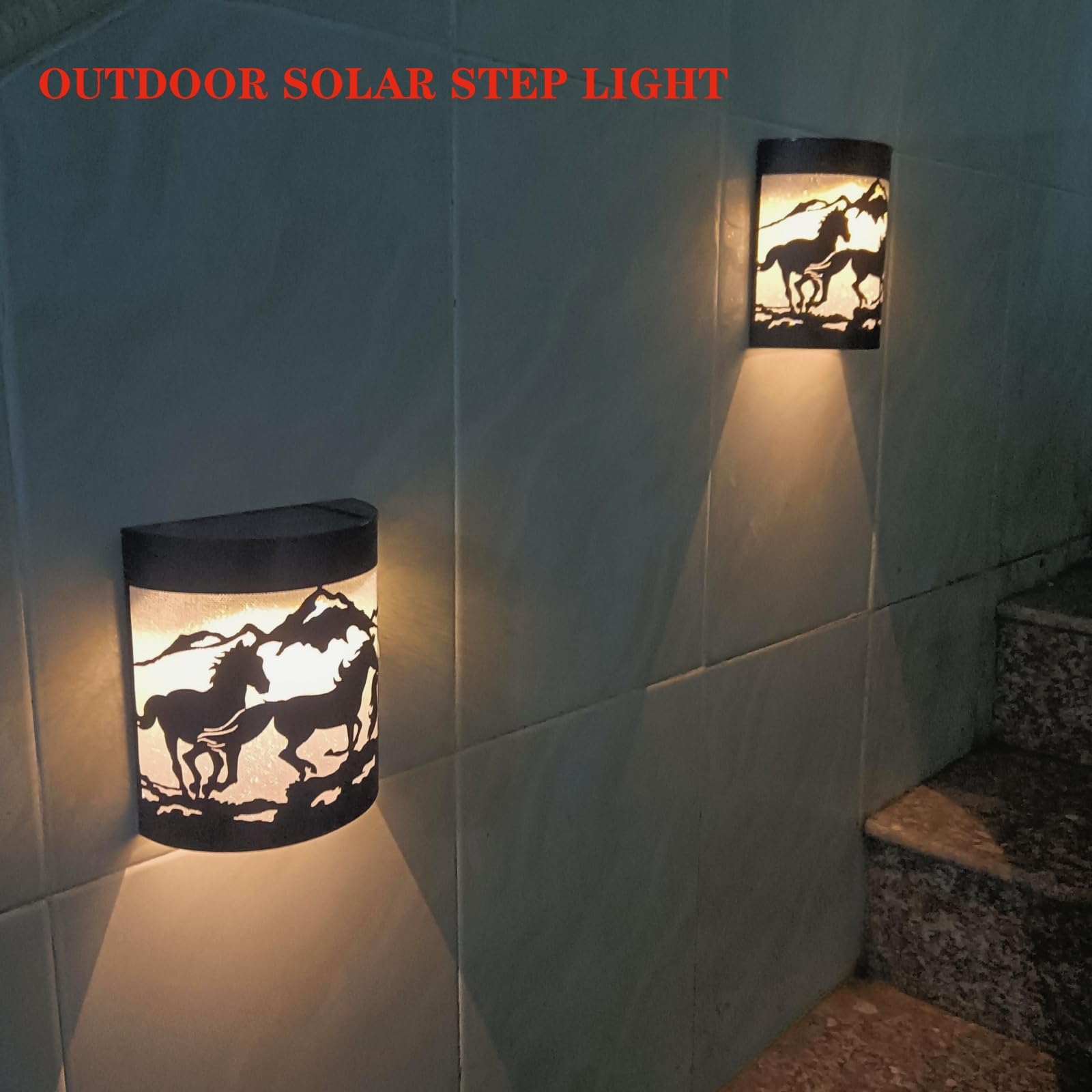 Solar Horse Wall Lights - Waterproof Outdoor Solar Fence Lights for Deck, Steps, Garage, Backyard & Porch (4-Pack) | Decorative Landscape Lighting for Gardens, Pathways & Patios