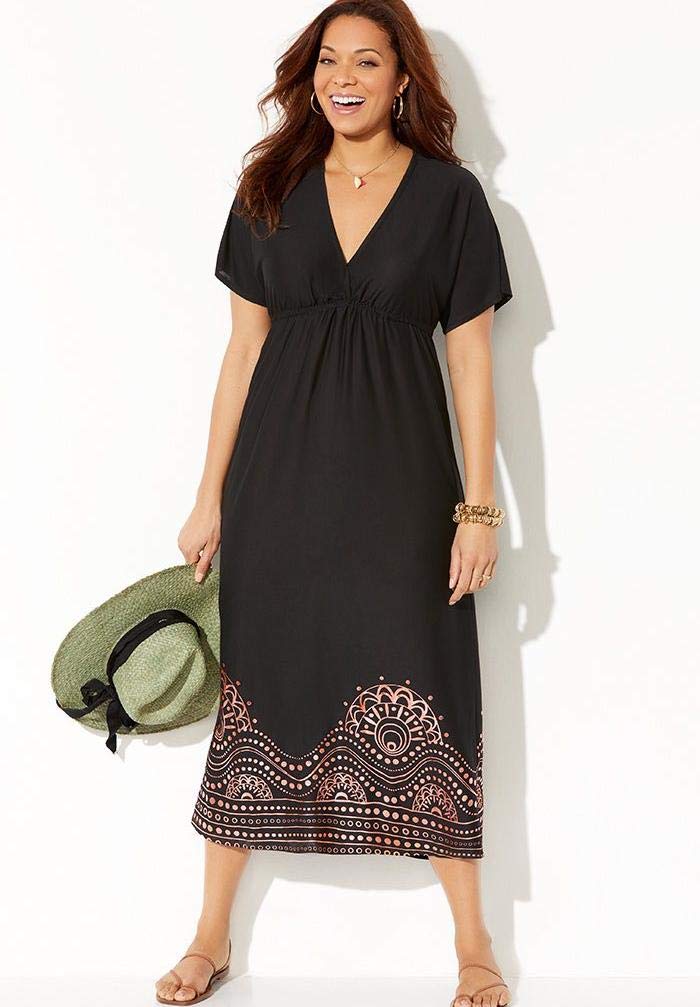Plus Size Women's Swim Cover Up - Kate V-Neck Maxi Dress for Beach, Pool & Vacation | Flattering Swimwear for Curvy Figures