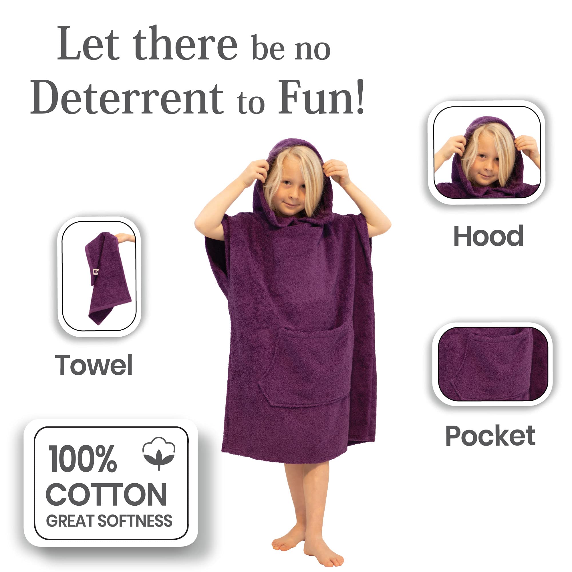 ALLEN & MATE Kids Swim Changing Robe - Quick Dry 100% Terry Cotton Beach Poncho Towel with Hood & Pocket for Boys & Girls | Perfect for Pool, Beach & Water Park After-Swim Wrap