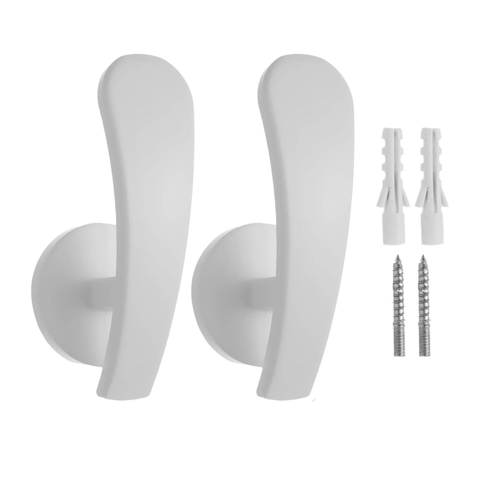 2 Pack White Metal Wall Mounted Curtain Holdbacks with Screws - Decorative Drapery Tiebacks & Window Hooks for Living Room, Bedroom & Office Decor