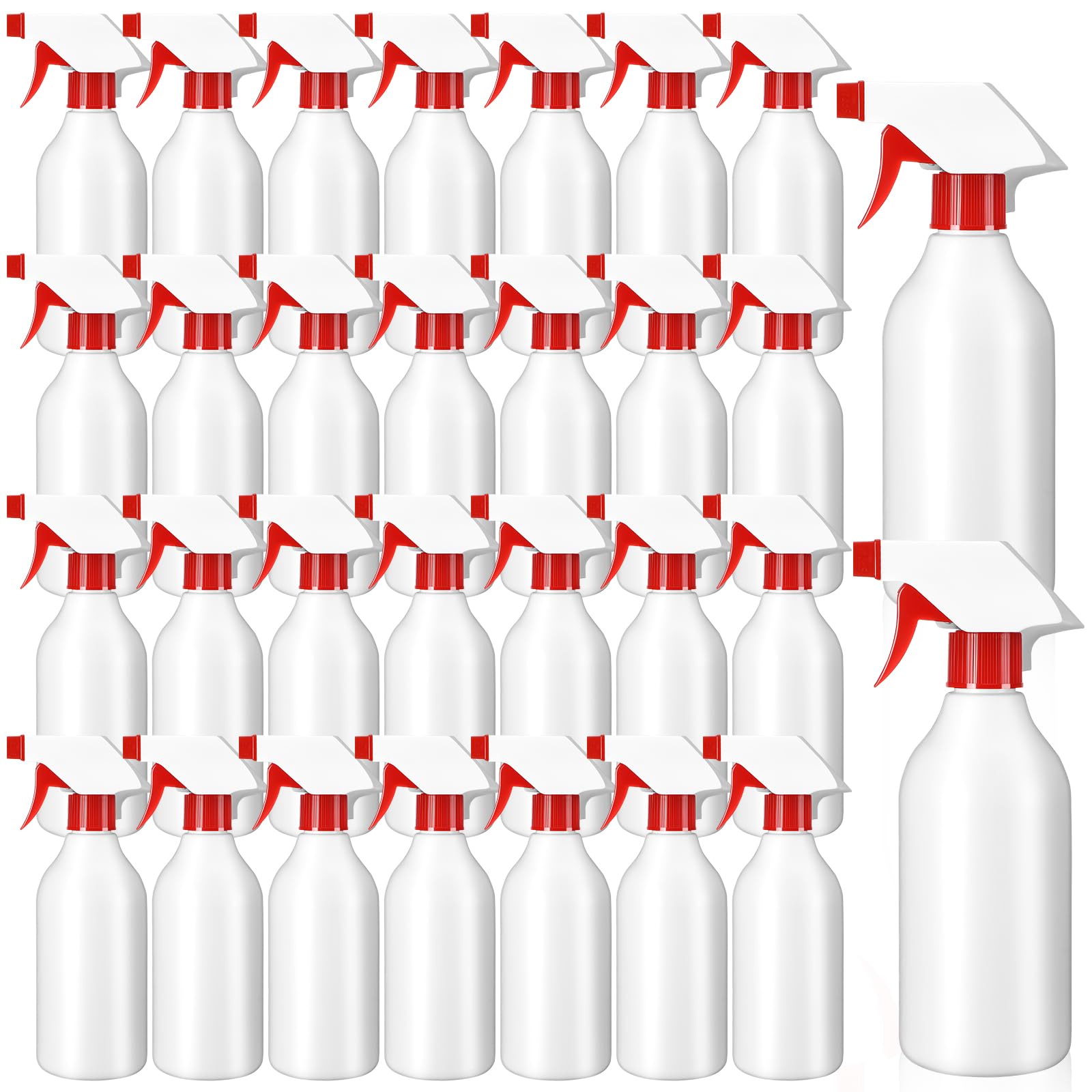 Tanlade 30 Pack 16 oz Empty Plastic Spray Bottles - Leak Proof Refillable Squirt Bottles with Red Nozzles for Hair Care, Essential Oils, Cleaning Solutions, Plants & Pets - Perfect for Home, Salon, Garden & Pet Grooming
