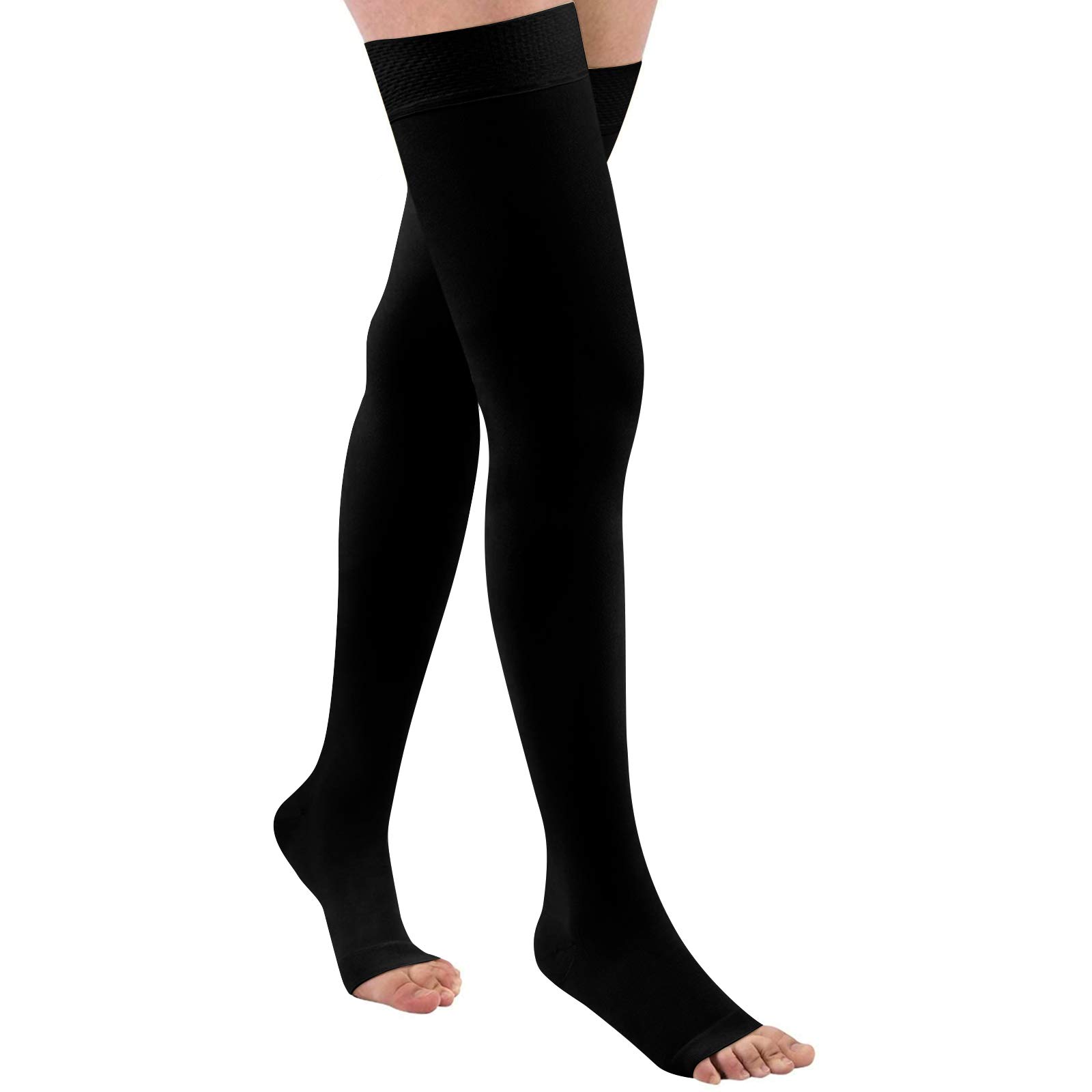 20-32 mmHg Thigh High Compression Stockings for Women & Men - Toeless Medical Socks with Silicone Grip Band for Improved Circulation | Perfect for Travel, Nursing & Varicose Vein Relief