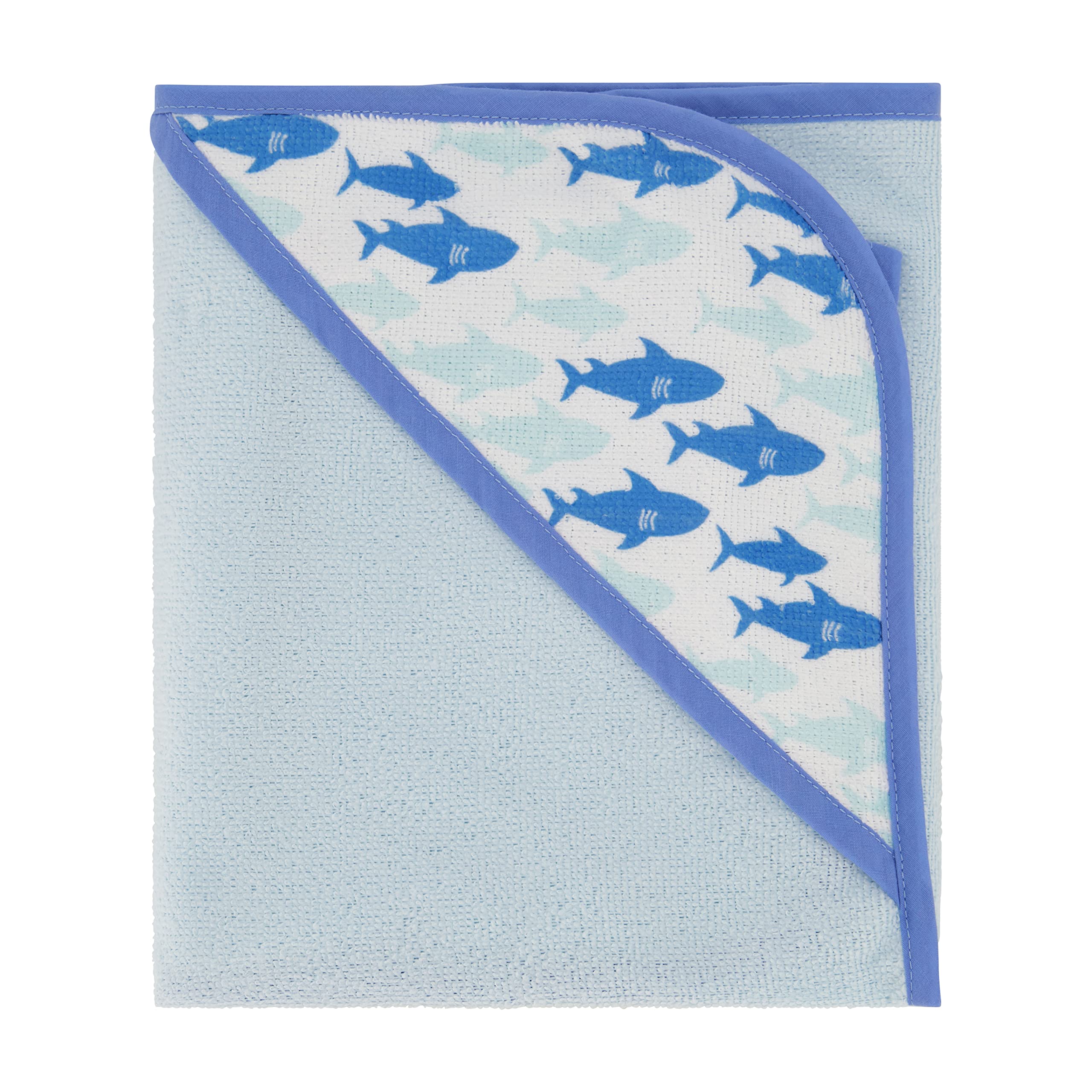 Cudlie Buttons & Stitches 3 Pack Baby Boy Hooded Towels - Soft Rolled/Carded Bath Towels with Jawsome Shark Print (GS71723) - Perfect for Newborn, Infant & Toddler Bath Time, Swimming & Beach Outings
