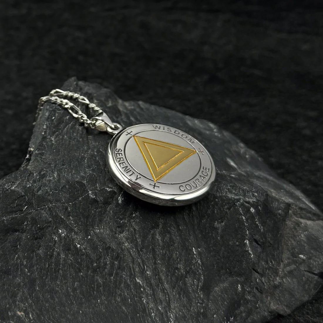 14K Gold Accent Sigil Seal of AA Recovery Silver Necklace with Chain - Spiritual Healing Jewelry for Meditation & Recovery Support