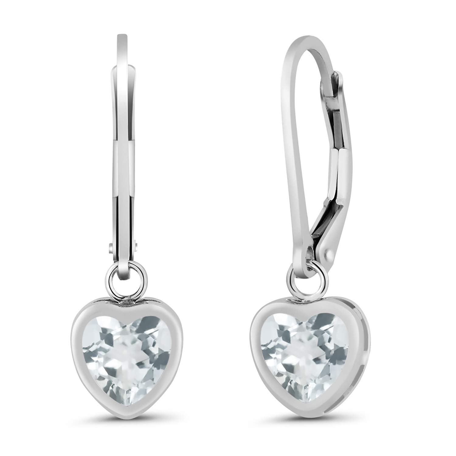 Gem Stone King 925 Sterling Silver 6MM Heart Shaped Birthstone Leverback Drop Earrings for Women | Valentine's Day Gift, Anniversary Present, Mother's Day Jewelry