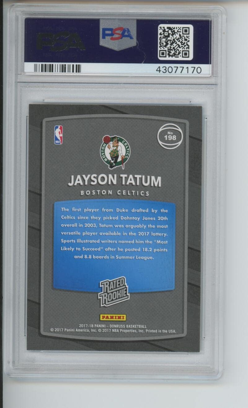 2017-18 Panini Jayson Tatum #198 Donruss Rookie Card PSA 9 Graded - Boston Celtics NBA Basketball Trading Card - Perfect for Collectors, Investors & Sports Memorabilia Enthusiasts