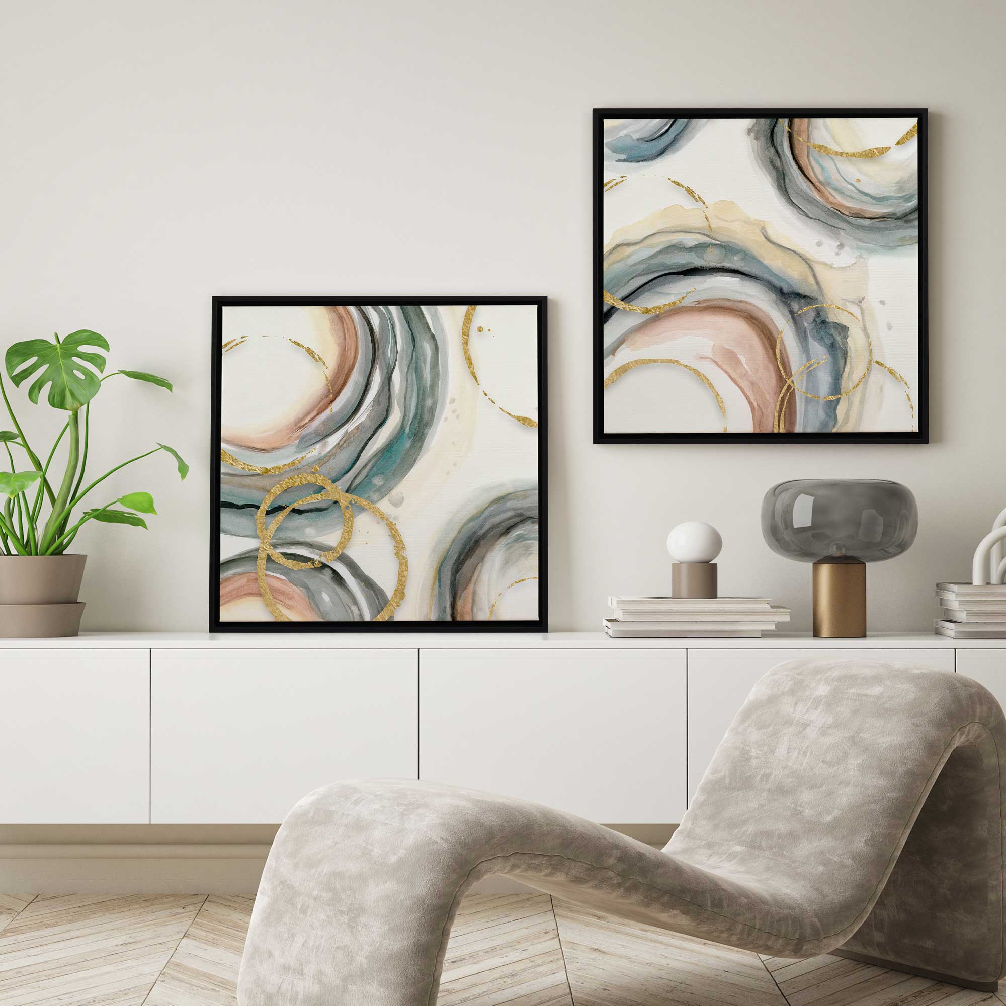 Golden Echoes Wall Art - Set of 2 Canvas Prints for Living Room & Bedroom Decor | Modern Home & Office Wall Decorations