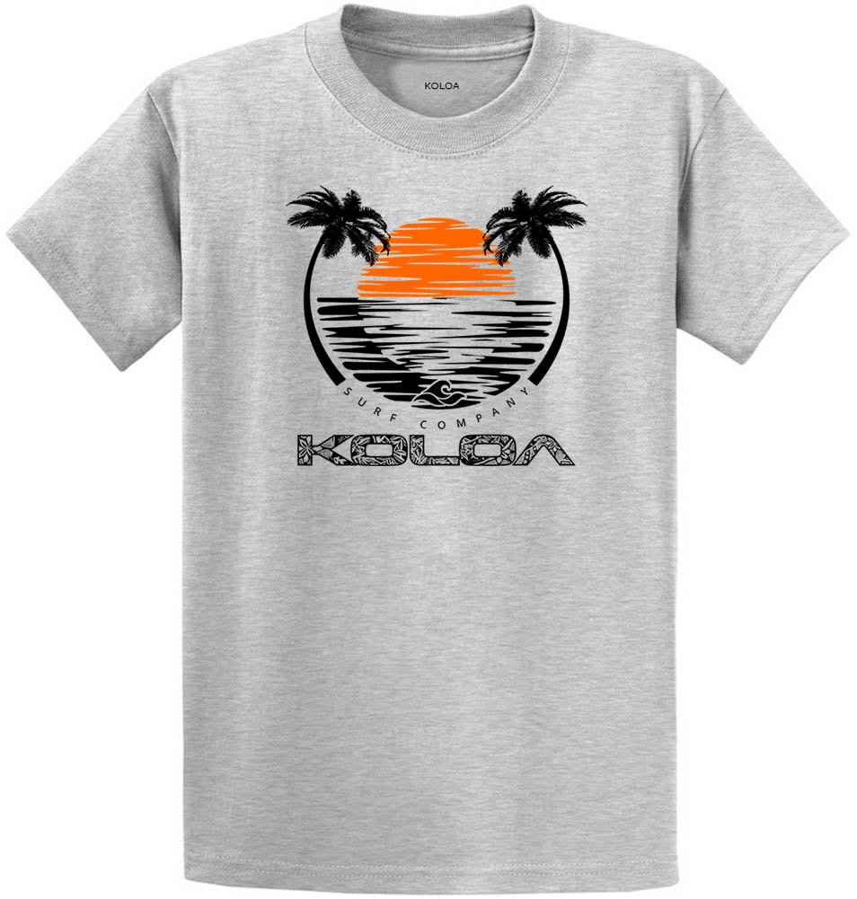 Koloa Surf Sunset with Palms Heavyweight T-Shirt for Men - Regular, Big & Tall Sizes - Beachwear, Casual Wear & Surfing Apparel