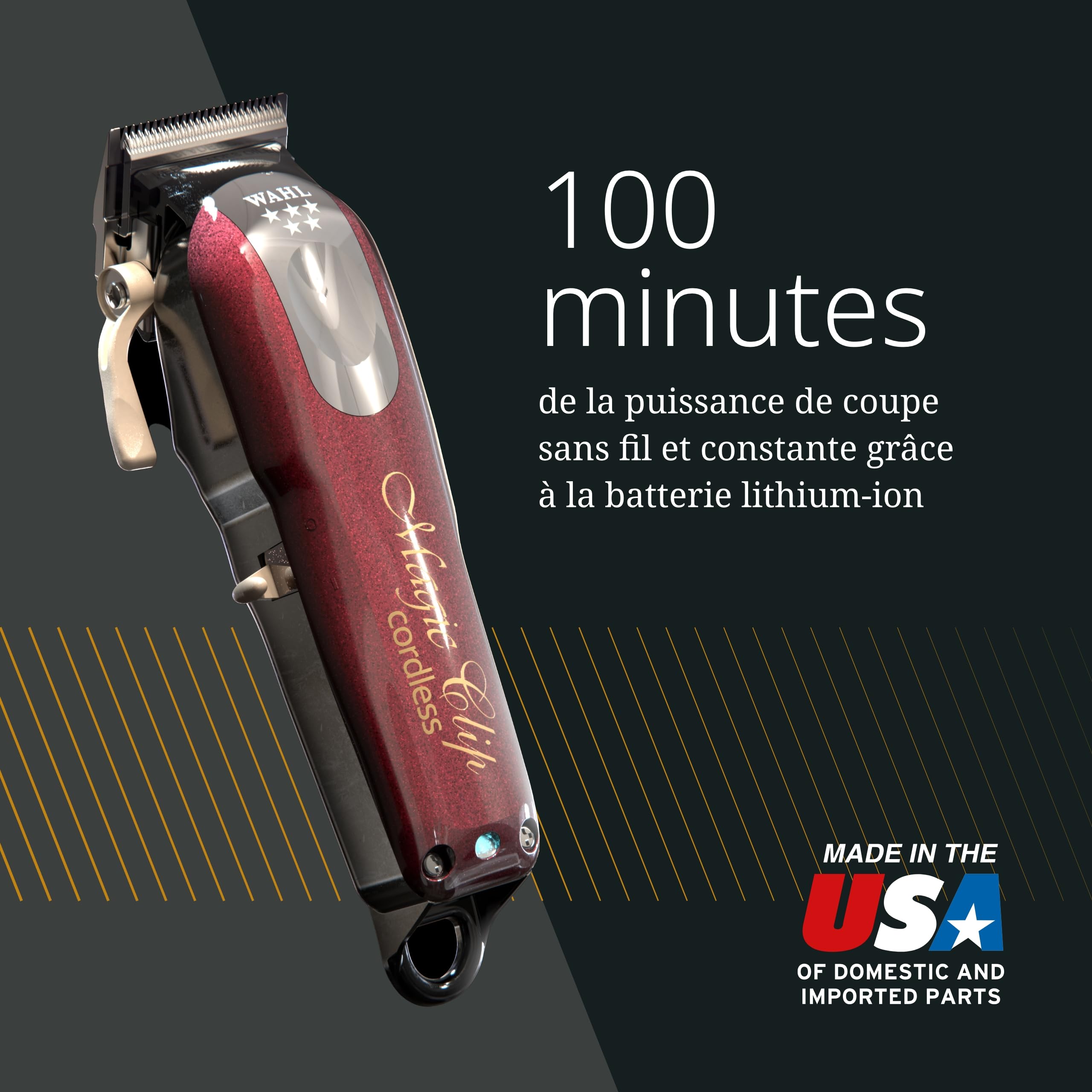 Wahl Cordless Magic Clip Hair Clipper for Professional Blending & Fading - Red | Cordless Hair Trimmer for Barbers & Home Use | Perfect for Fades, Tapers & Beard Trimming