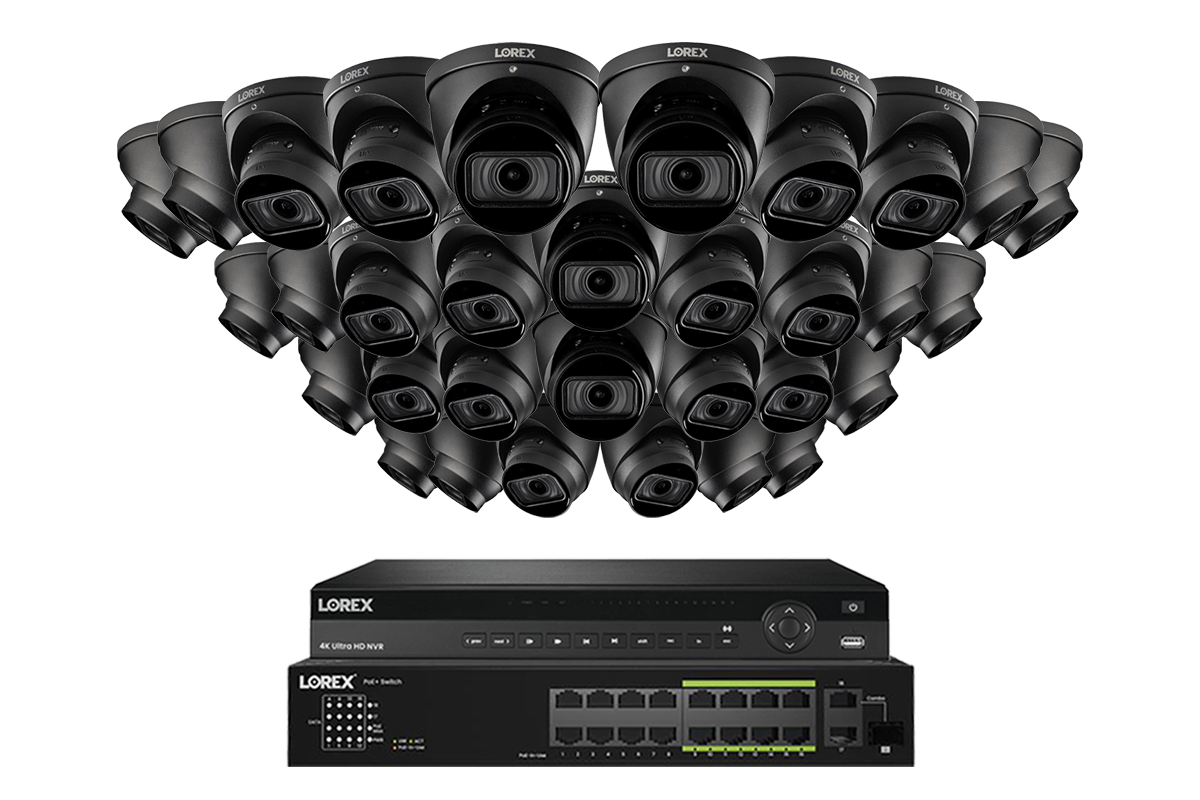 Lorex 4K 8TB Wired NVR Security System with 32 Camera Capacity & Nocturnal 3 Smart IP Dome Cameras - Motorized Varifocal Lens, 30FPS Recording for Home & Business Surveillance