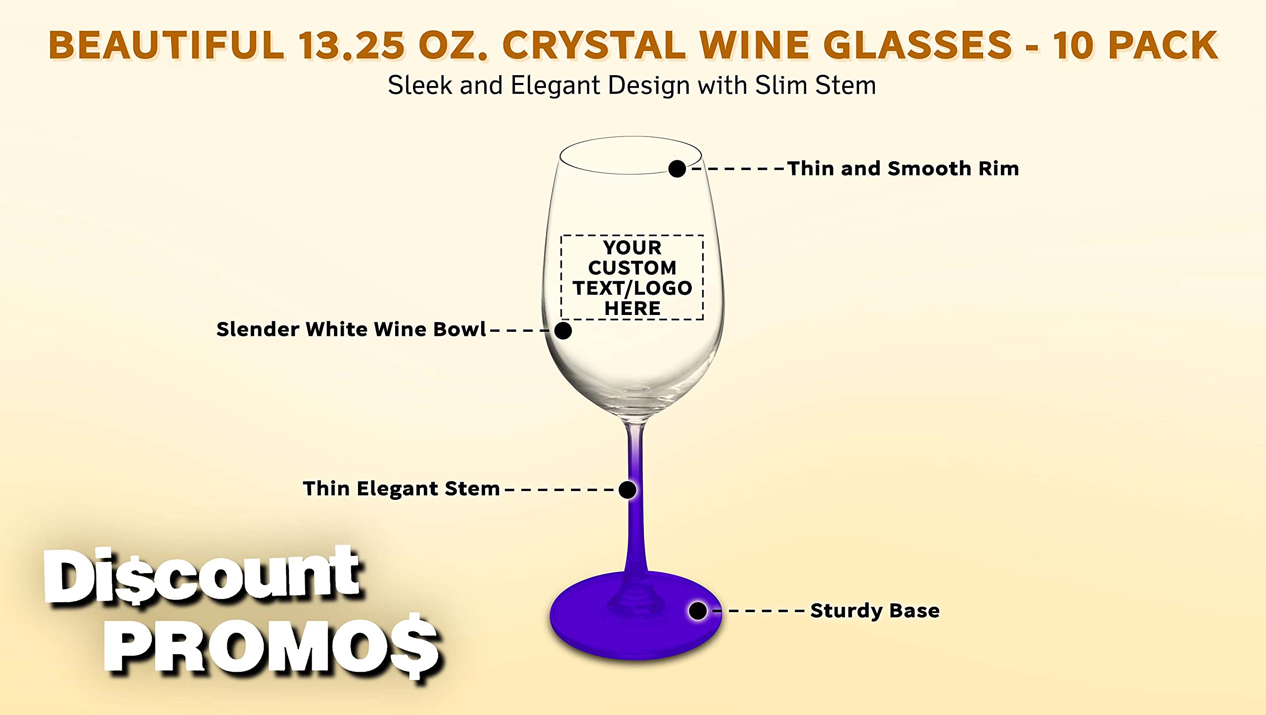 10-Piece Crystal Wine Glasses Set 13.25oz - Personalized Text & Logo - Elegant Lightweight Barware for Wedding, Party & Home Entertaining - Purple Stemware for Wine Tasting & Special Occasions