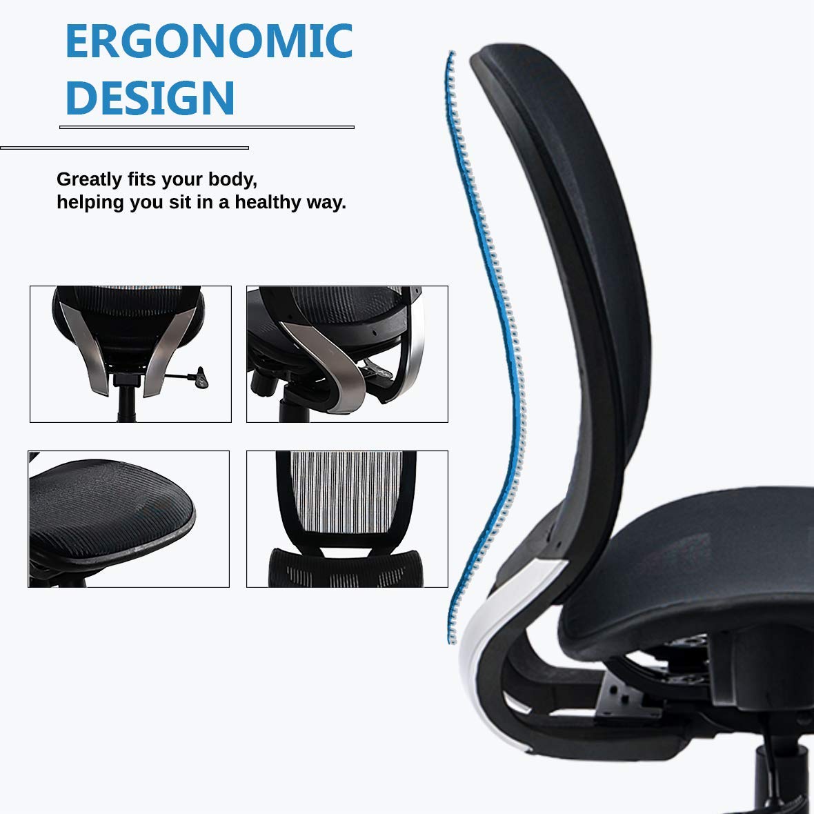 ErgoMax Ergonomic Office Chair - Fully Meshed Back, Height Adjustable (Up to 42