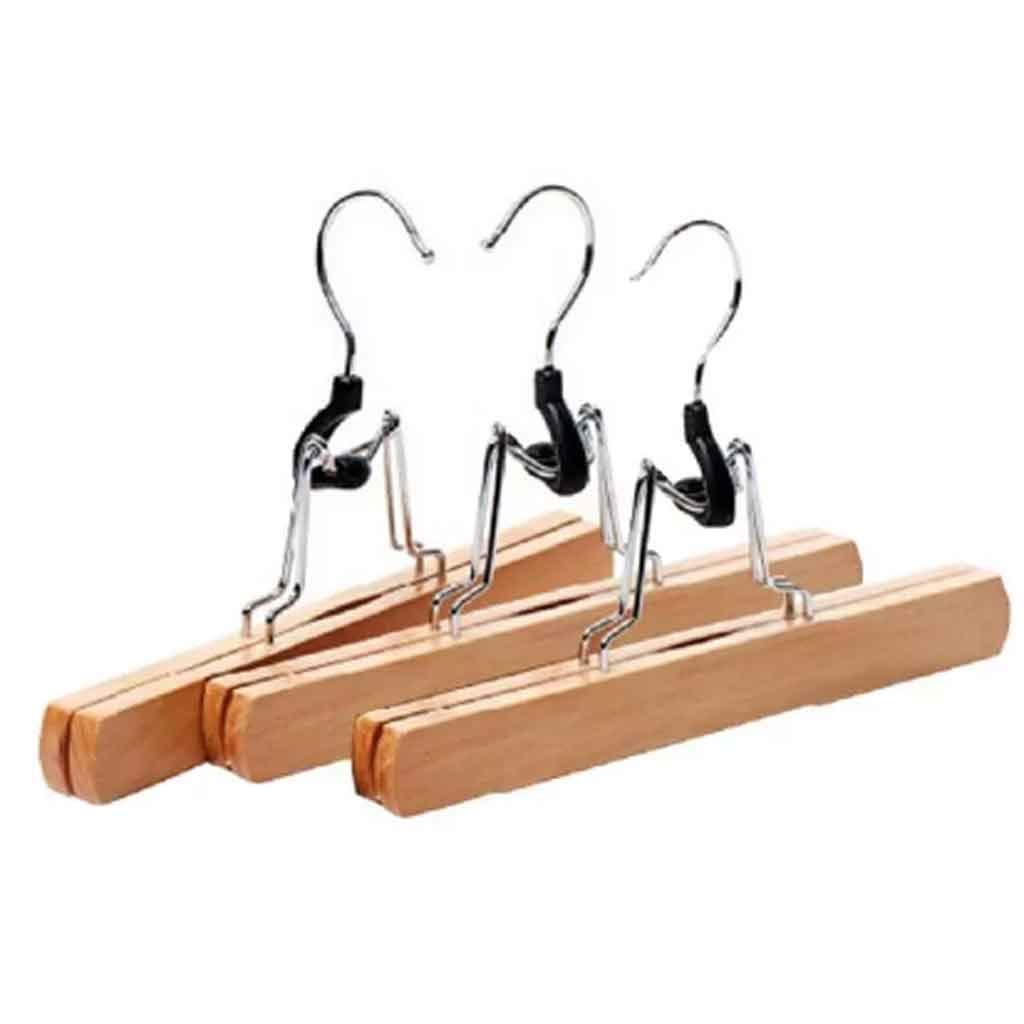 3 Pack Natural Solid Wood Pants Hangers with Clips - Skirt & Slack Hangers for Closet Organization - Durable Wooden Clothes Hangers for Pants, Skirts, and Trousers - Perfect for Home, Office, and Retail Store Use