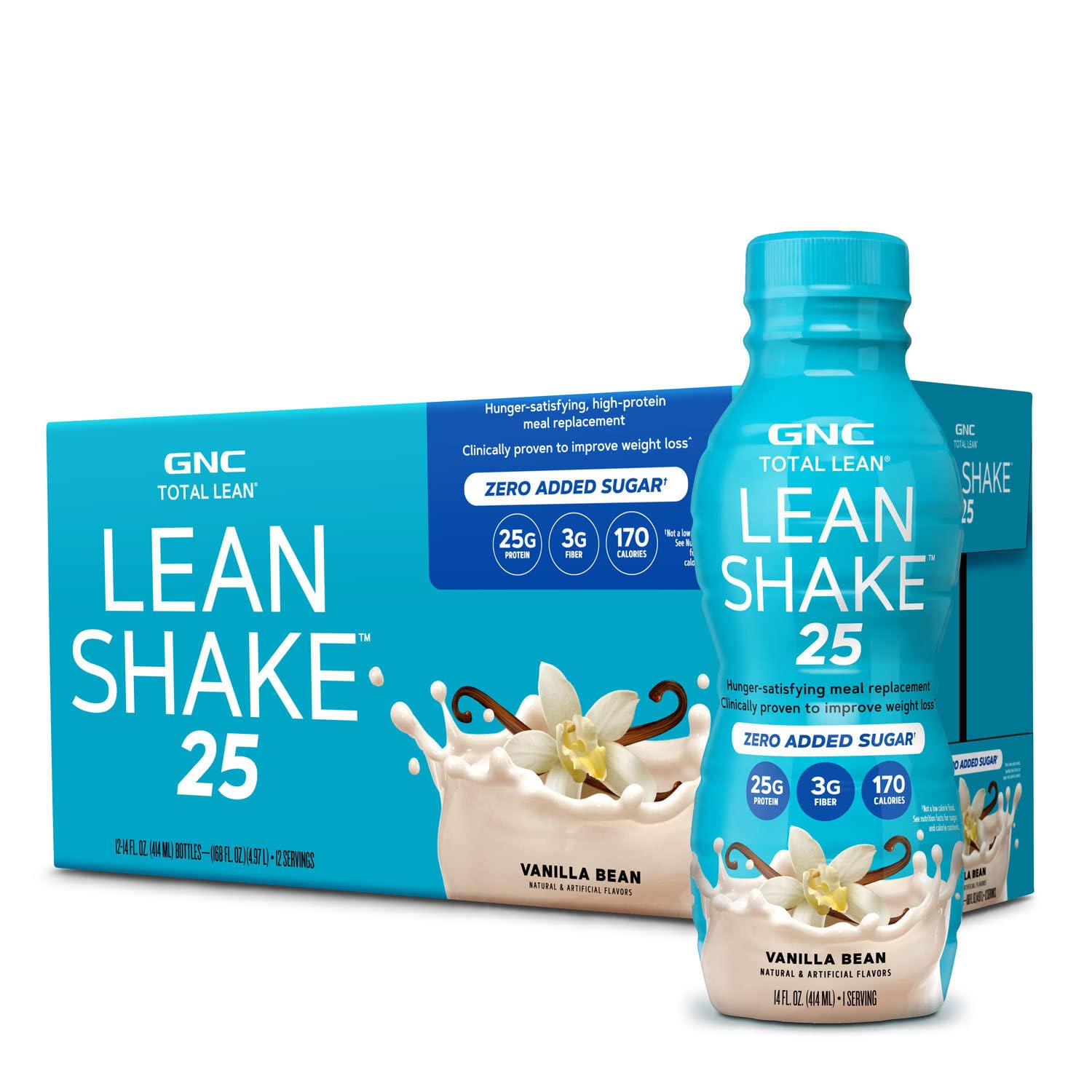 GNC Lean Shake 25 Protein Shake - 25g Protein Meal Replacement for Weight Management, Zero Added Sugar, Ready to Drink Vanilla Bean Flavor (Pack of 12) | Post-Workout Recovery & Healthy Breakfast On-The-Go